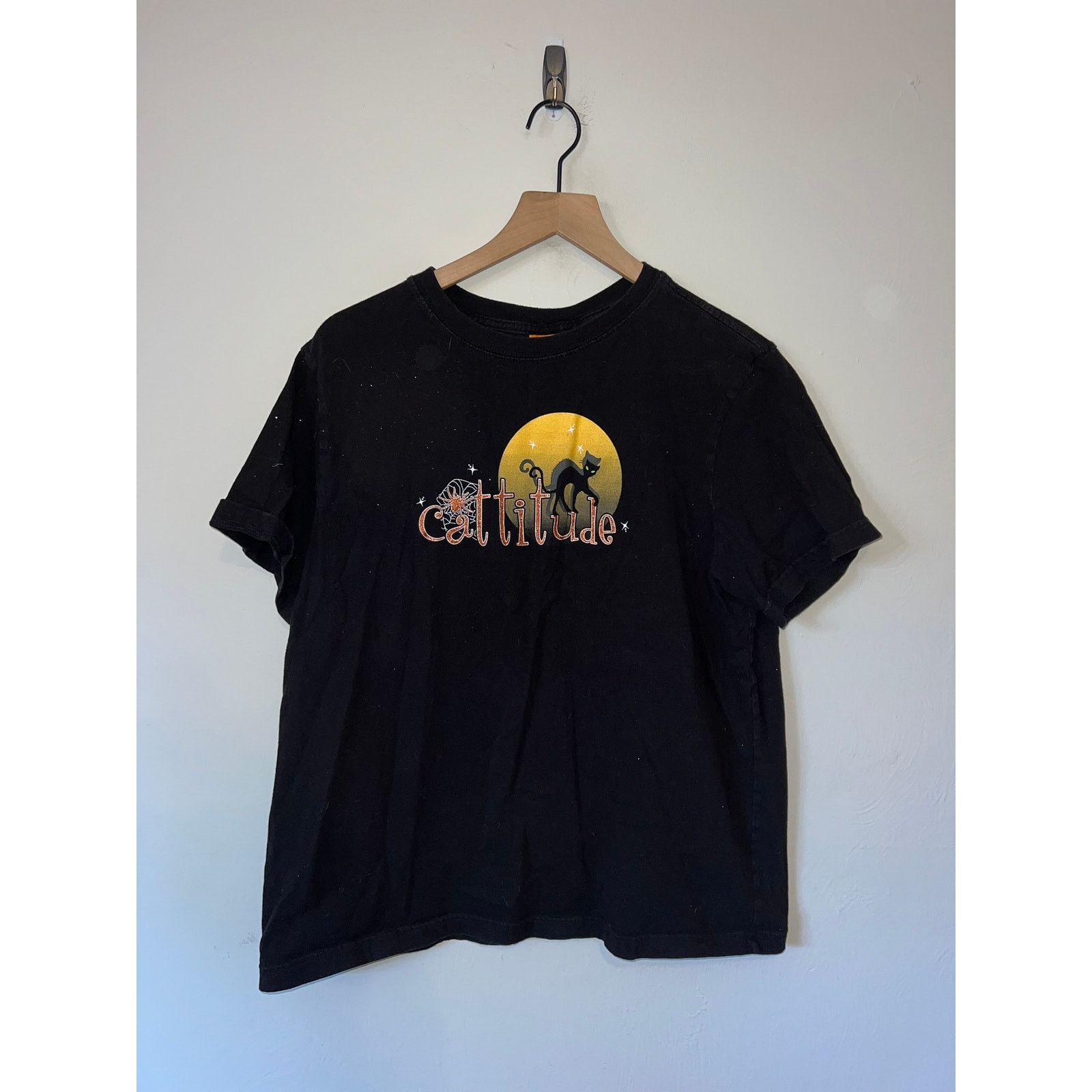 Happy99 Womens Halloween Black Cat Shirt Cattitude Kitten Top Tee XL Size XL / US 12-14 / IT 48-50 - 1 Thumbnail