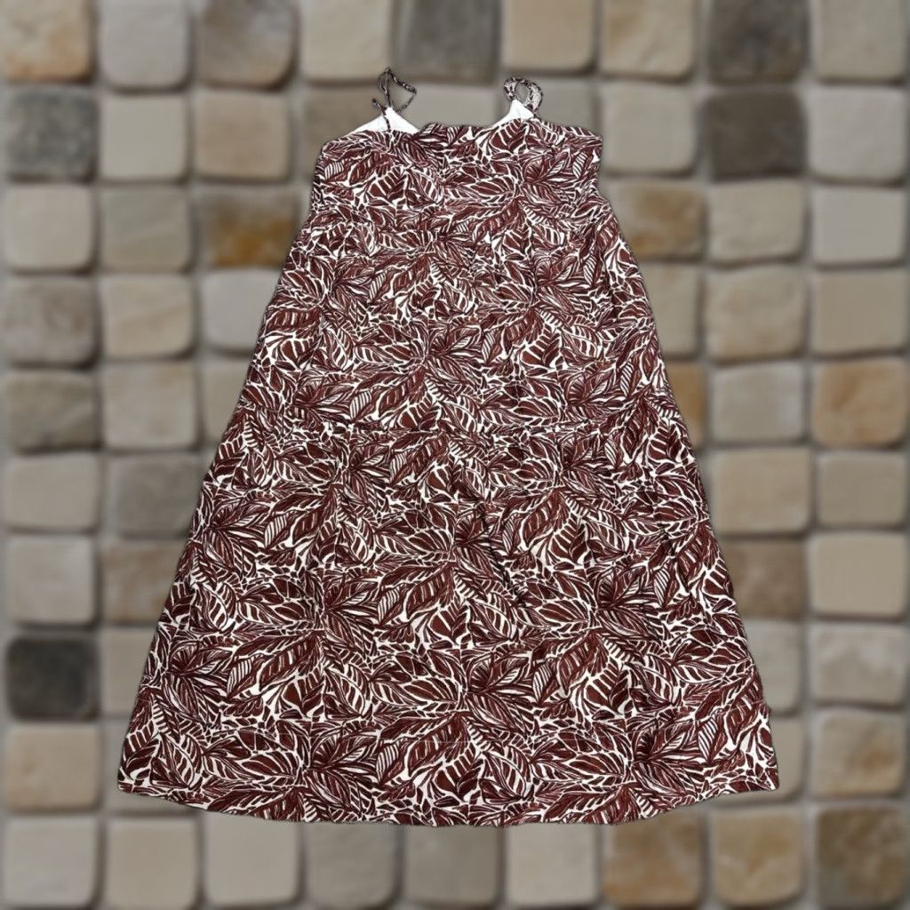 Abercrombie & Fitch Abercrombie & Fitch Dress Womens Medium Tall Brown White Floral Midi Sleeveless Cowl Neck Pullover Casual Linen Lined Summer Spring Vintage No Size M / US 6-8 / IT 42-44 - 1 Thumbnail