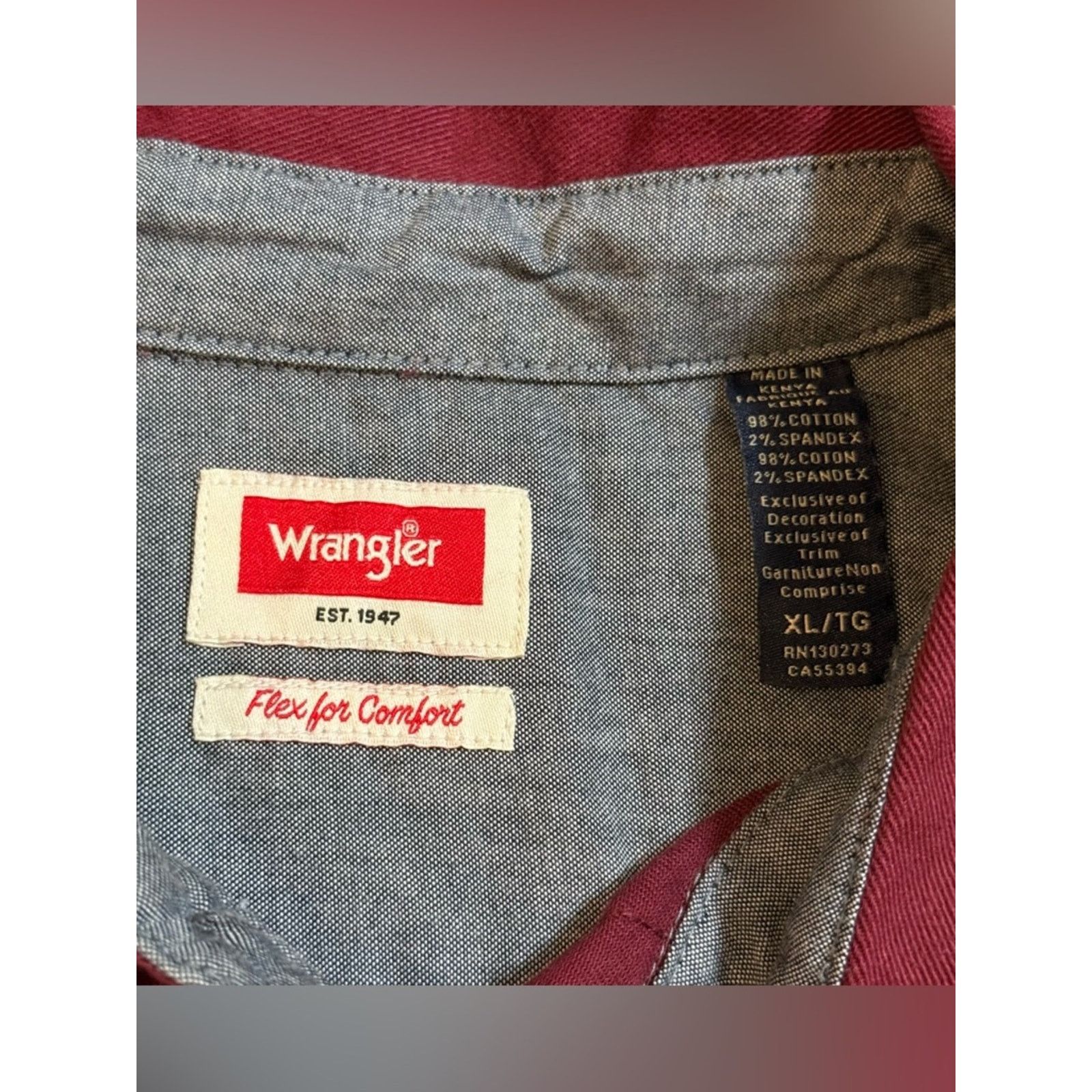 Wrangler Wrangler Flex For Comfort Cotton Burgundy Button Down Sz XL Size US XL / EU 56 / 4 - 3 Thumbnail