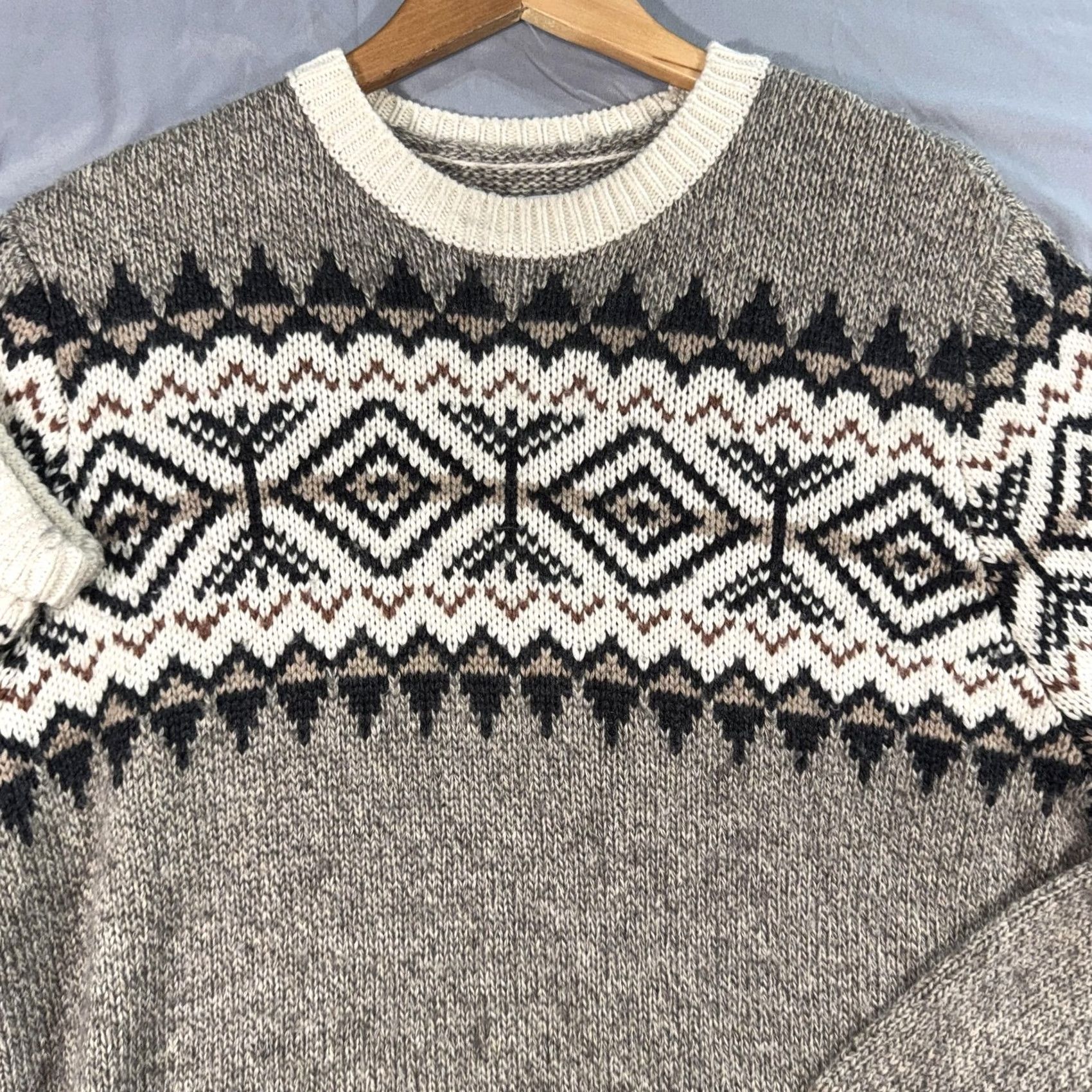 Frank And Oak Frank And Oak Sweater Mens Medium Gray Wool Blend Fair Isle Crewneck Pullover Size US M / EU 48-50 / 2 - 6 Thumbnail