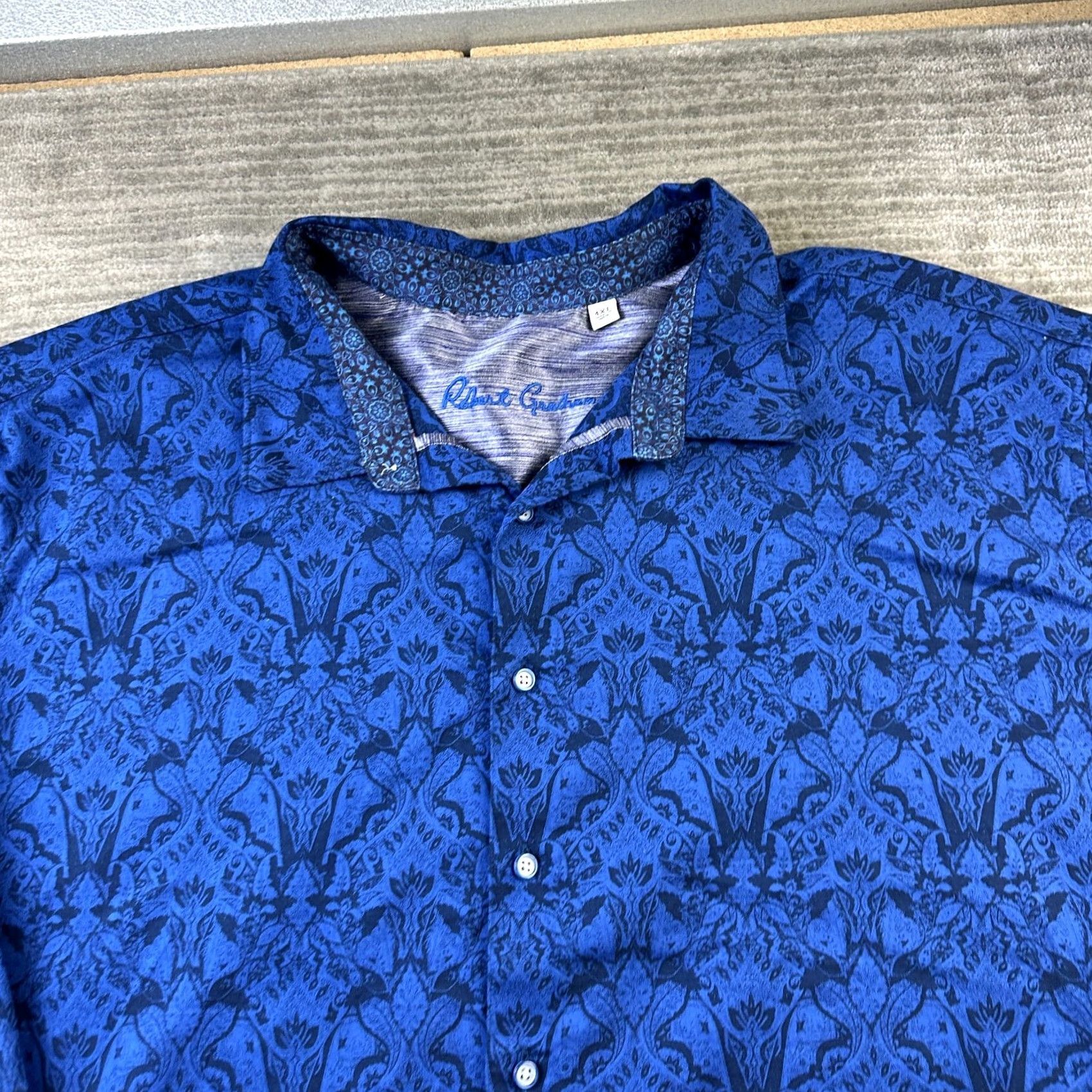 Robert Graham Robert Graham Shirt Mens 4XL Blue Paisley Button-Up Collar Long Sleeve Vintage? No, All Seasons, Classic Fit, Cotton, Button Size US XXL / EU 58 / 5 - 3 Thumbnail