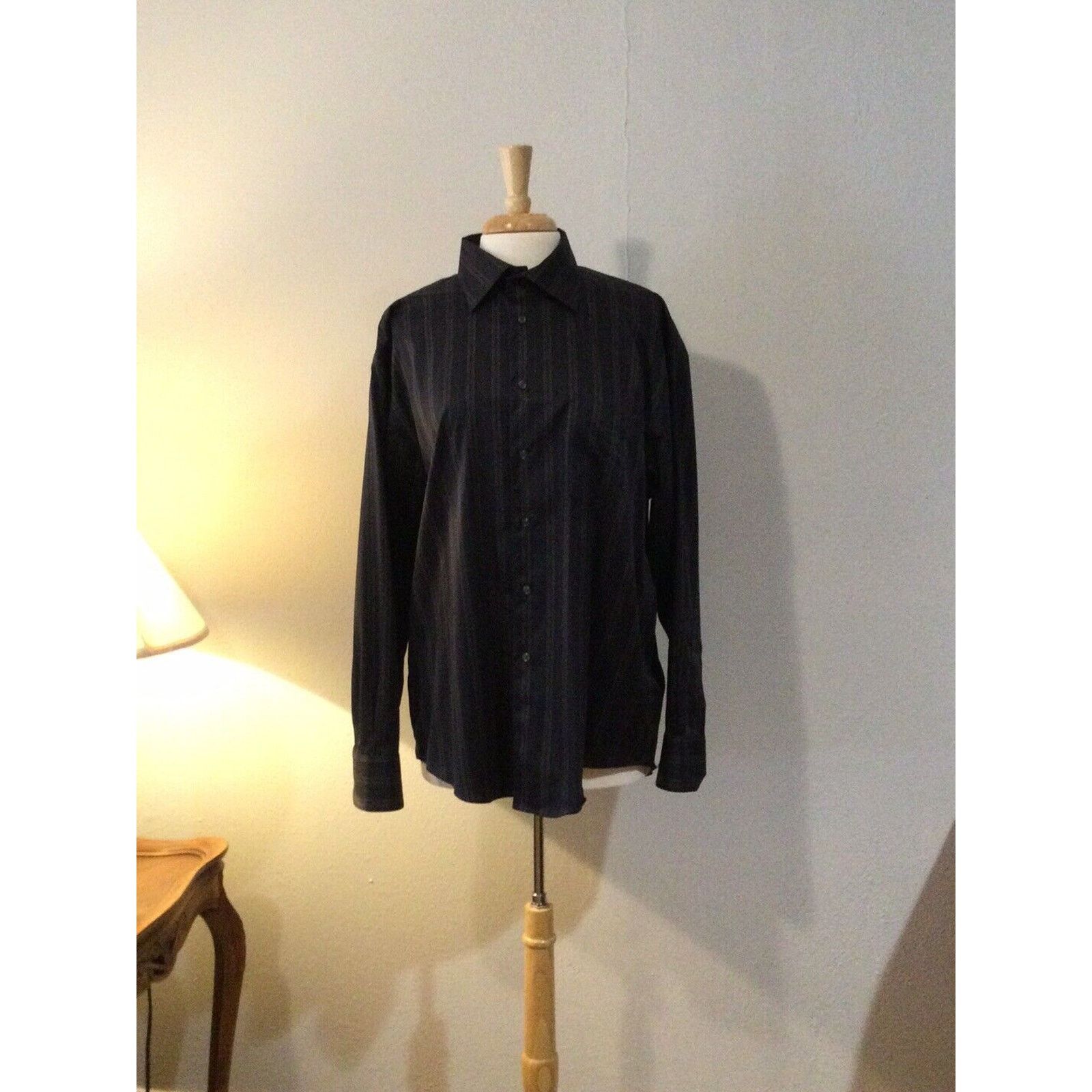Pronto Uomo Pronto-Uomo Non Iron Black L/S Button Down Dress Shirt Sz L Size US L / EU 52-54 / 3 - 1 Thumbnail