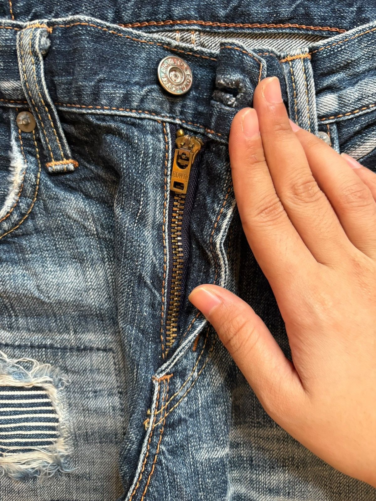 Edwin × Japanese Brand Rebel Vintage Edwin 503 Paint Patch Distress Rip Loose Jean Size US 29 - 3 Thumbnail