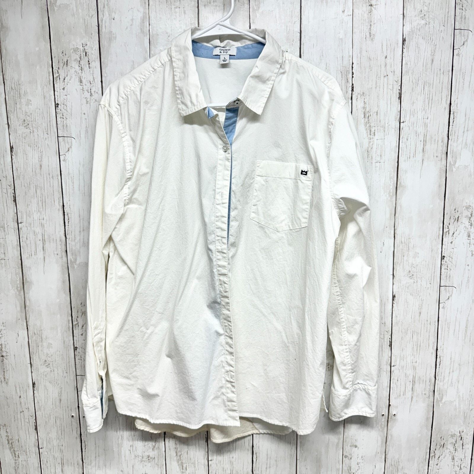 Other Crown & Ivy Shirt Sz LG Button Down Long Sleeve White Cotton Size L / US 10 / IT 46 - 1 Thumbnail