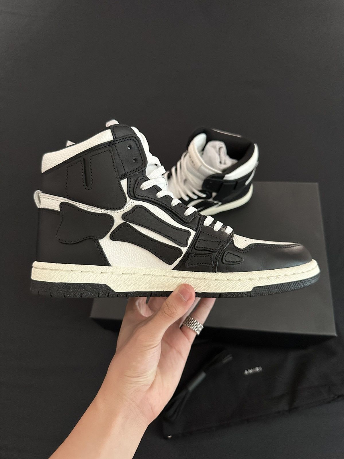 Amiri Amiri Skel Black High Top Leather Sneakers Size US 9.5 / EU 42-43 - 3 Thumbnail