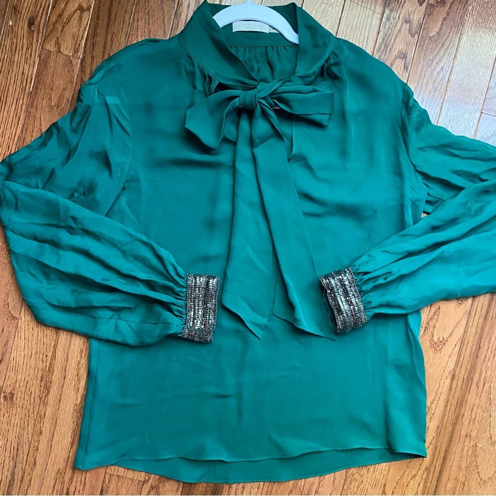 Ramy Brook RAMY BROOK $365 100% Silk Green Tie Neck Blouse XS Size XS / US 0-2 / IT 36-38 - 2 Thumbnail