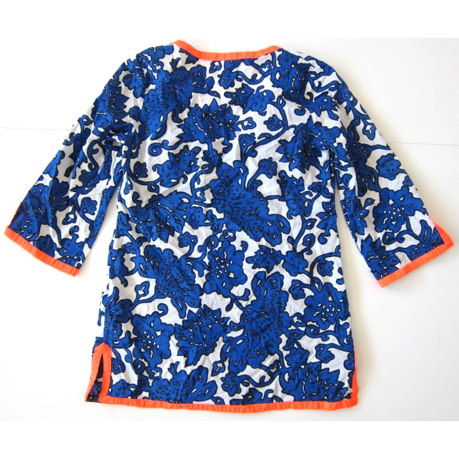 Boden Boden Blouse 100% Cotton Floral Blue White Orange V-Neck Peasant 3/4 Sleeve Tunic Woman 4 Women Size S / US 4 / IT 40 - 2 Thumbnail