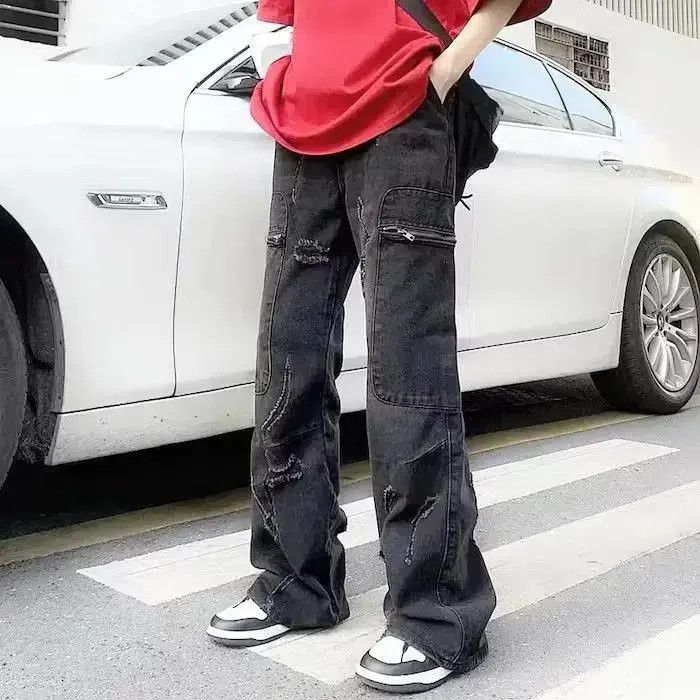 Japanese Brand Washed Black Baggy Ripped Jeans Pants Size US 32 / EU 48 - 5 Thumbnail