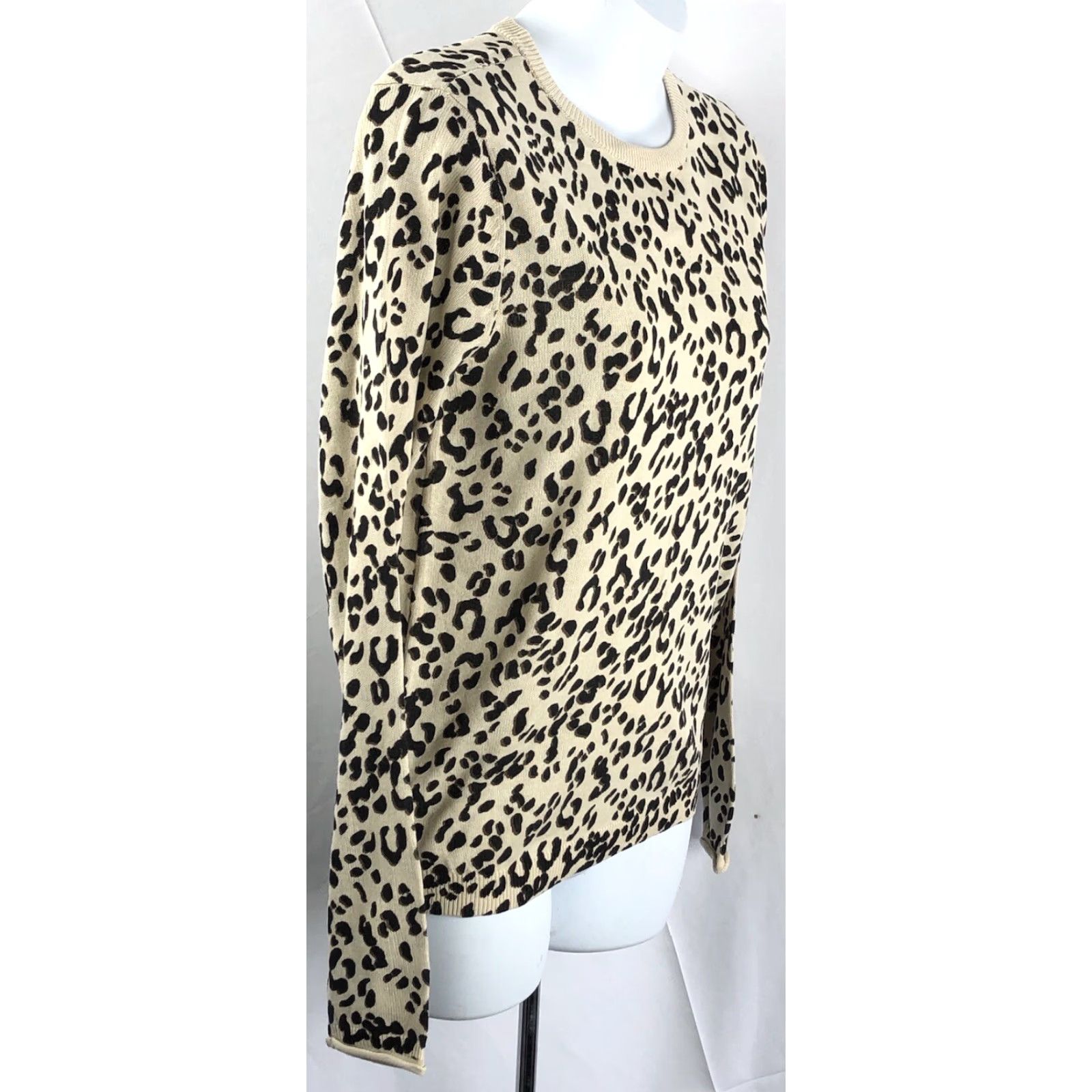 H&M NWT H&M Knit Sweater Top XS Tan Leopard Round Neck Long Sleeve Rolled Cuffs 90s Womens Size XS / US 0-2 / IT 36-38 - 2 Thumbnail