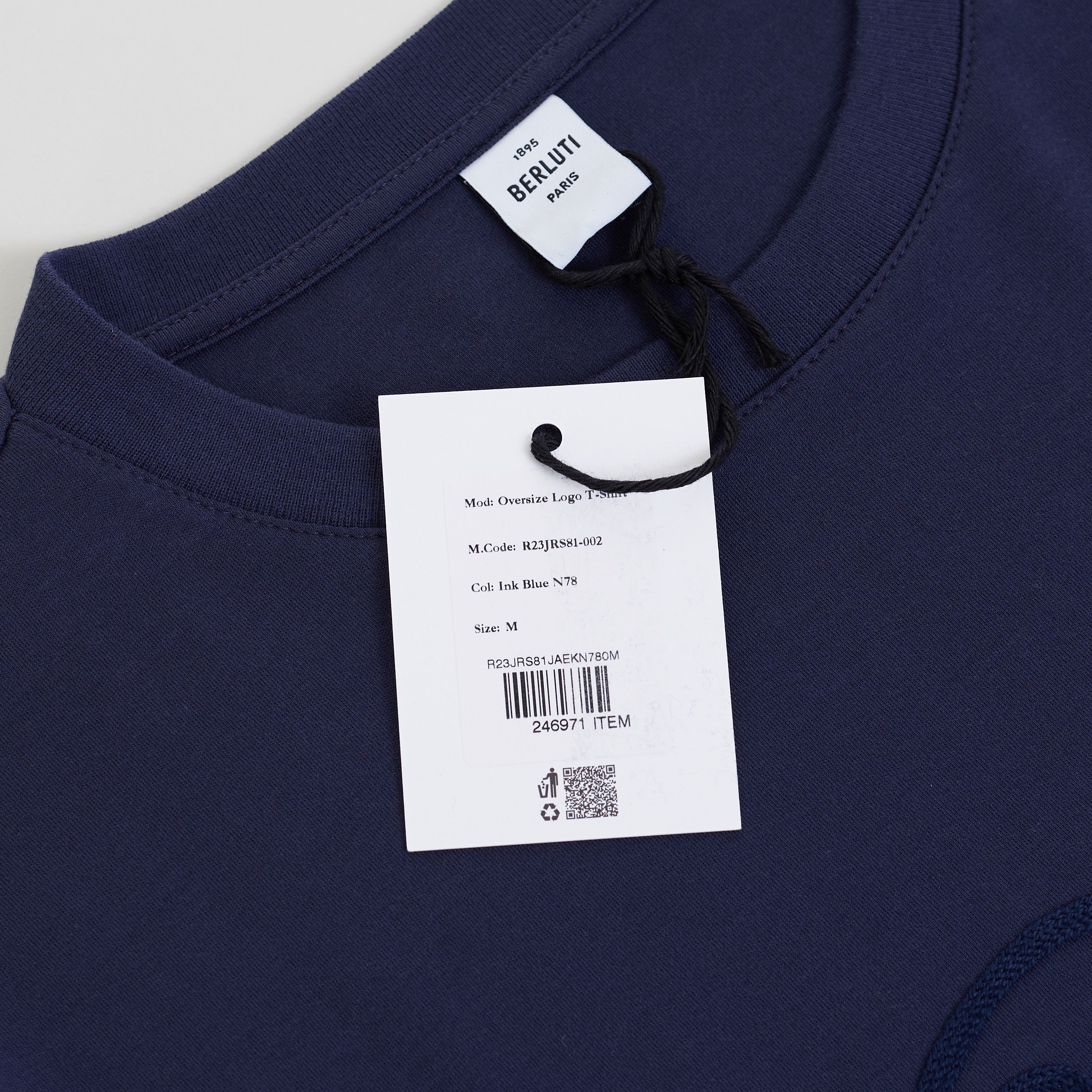 Berluti Oversized Logo Embroidery T-Shirt In Ink Blue Cotton Size US M / EU 48-50 / 2 - 11 Thumbnail