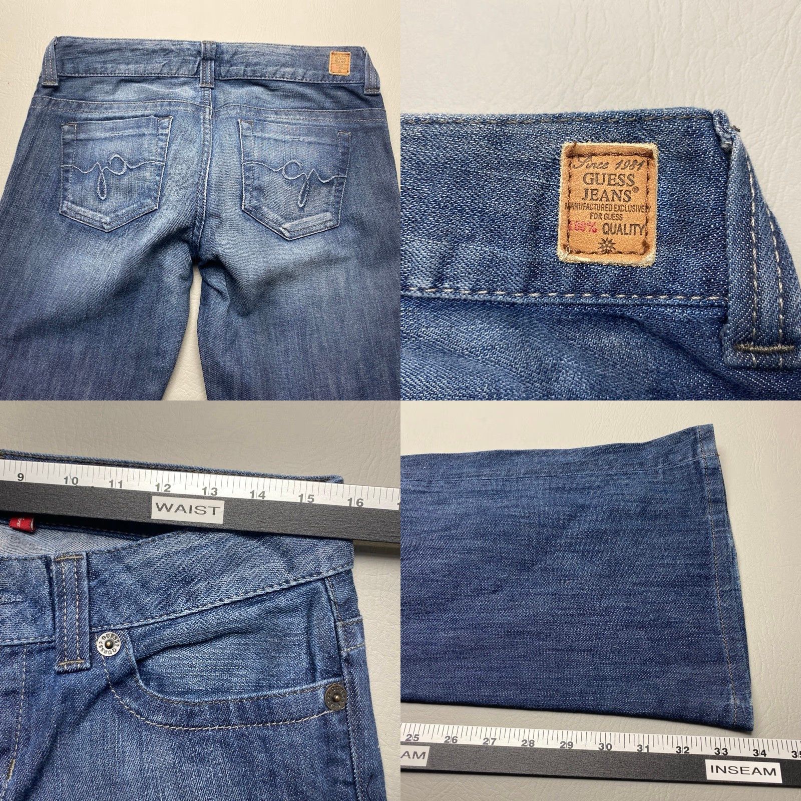 Guess VINTAGE Guess Y2K Women's Daredevil Flare Jeans 29x34 Nice Fade 8172 - Denim Blue 5-Pocket Jeans Size 29" - 8 Thumbnail