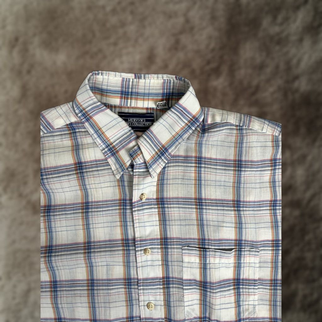 Vintage VINTAGE Mervyns Shirt Mens Large Blue Plaid Short Sleeve Button Down Made USA Size US L / EU 52-54 / 3 - 1 Thumbnail