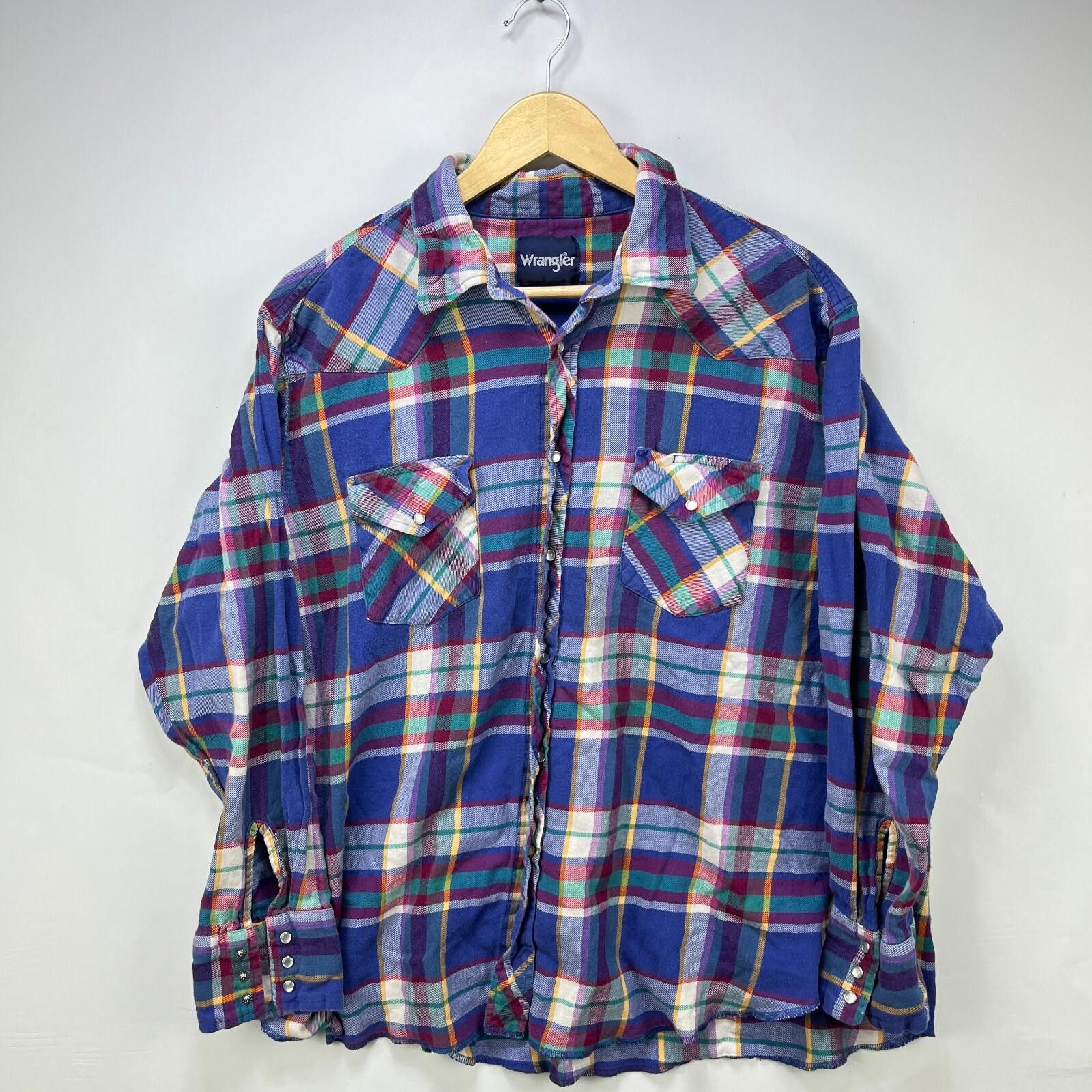 Wrangler Vintage 90s Wrangler Plaid Snap Button Up Shirt XL Pearl Size US XL / EU 56 / 4 - 1 Thumbnail