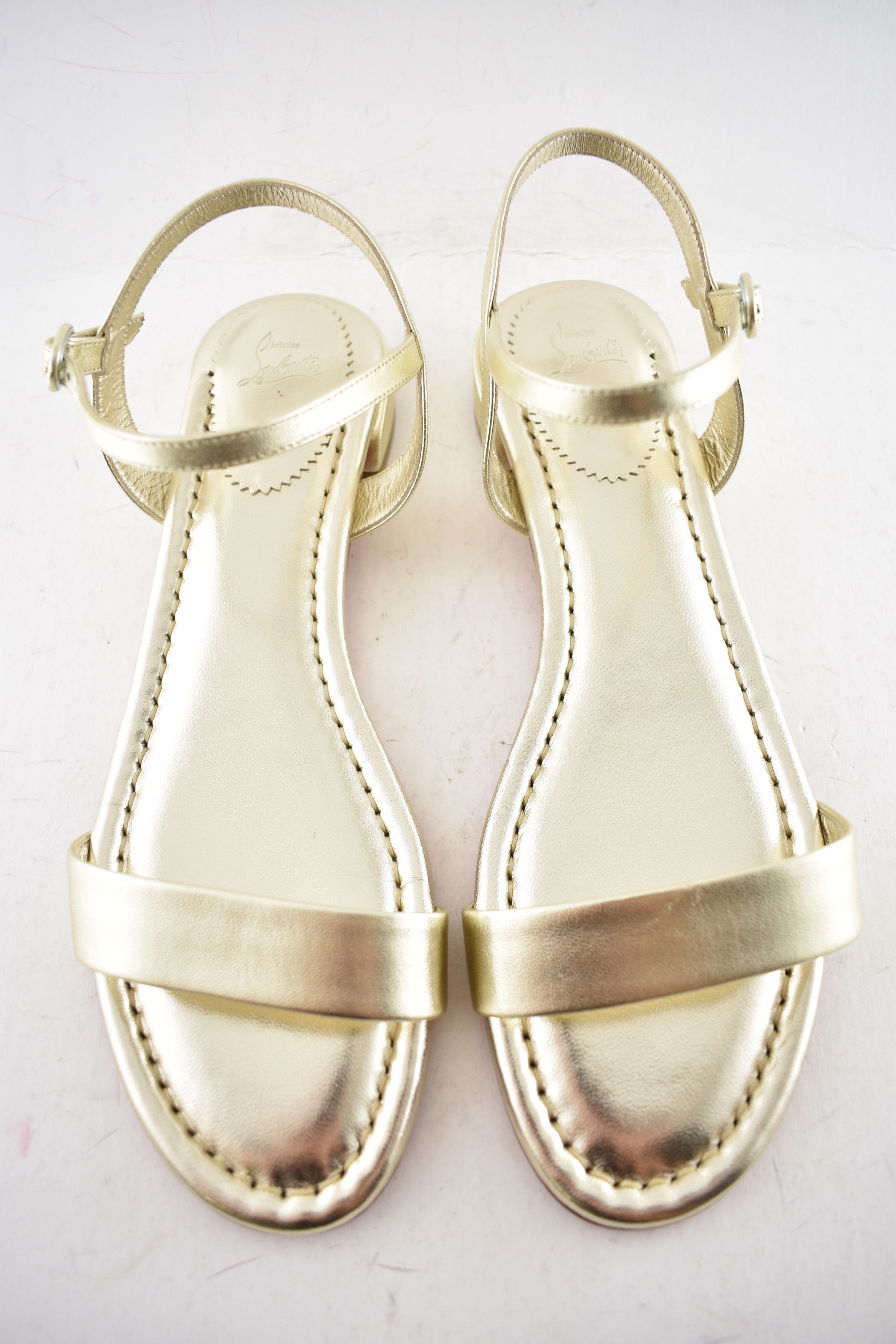 Christian Louboutin Sweet Jane Sandal Flat Platine Gold Leather Ankle Strap 41 Size US 11 / IT 41 - 8 Thumbnail