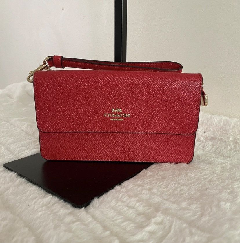 Coach Coach Crossgrain Leather Foldover Wristlet/Wallet in Red Size ONE SIZE - 1 Thumbnail