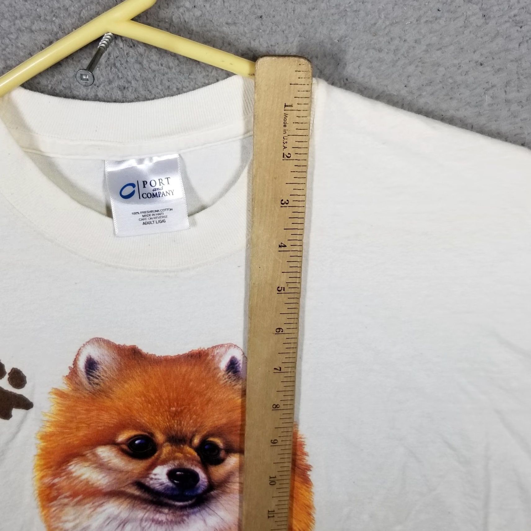 Port & Company POMERANIAN Dog T-Shirt Mens Large White Port & Company Crew Neck Graphic Tee Paw Print Pets - Dog Lovers Shirt - 100% Cotton - Short Sleeve - White Size US L / EU 52-54 / 3 - 4 Thumbnail