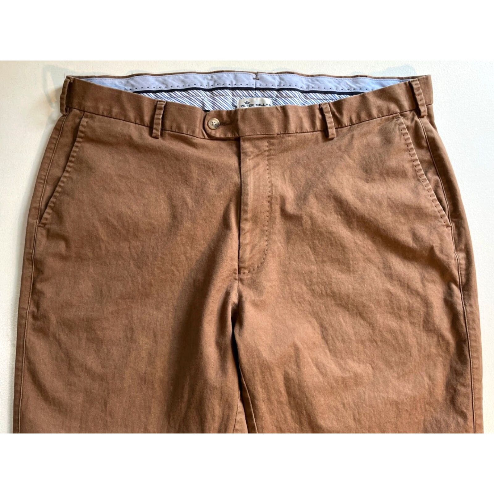 Peter Millar Peter Millar Men’s Flat Front Pants Twill 38x35 Brown Cotton Blend Regular Straight Chino N/A Size US 38 / EU 54 - 3 Thumbnail