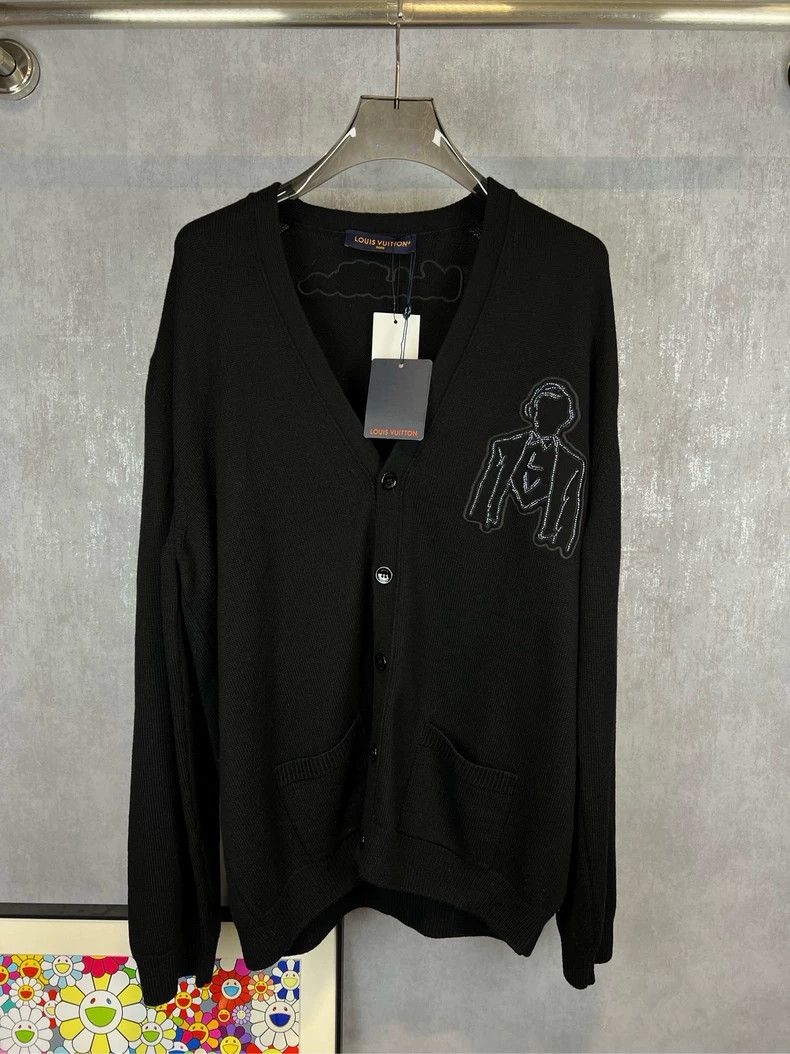 Louis Vuitton Black Astronaut Rhinestone Logo Cardigan - dmc
