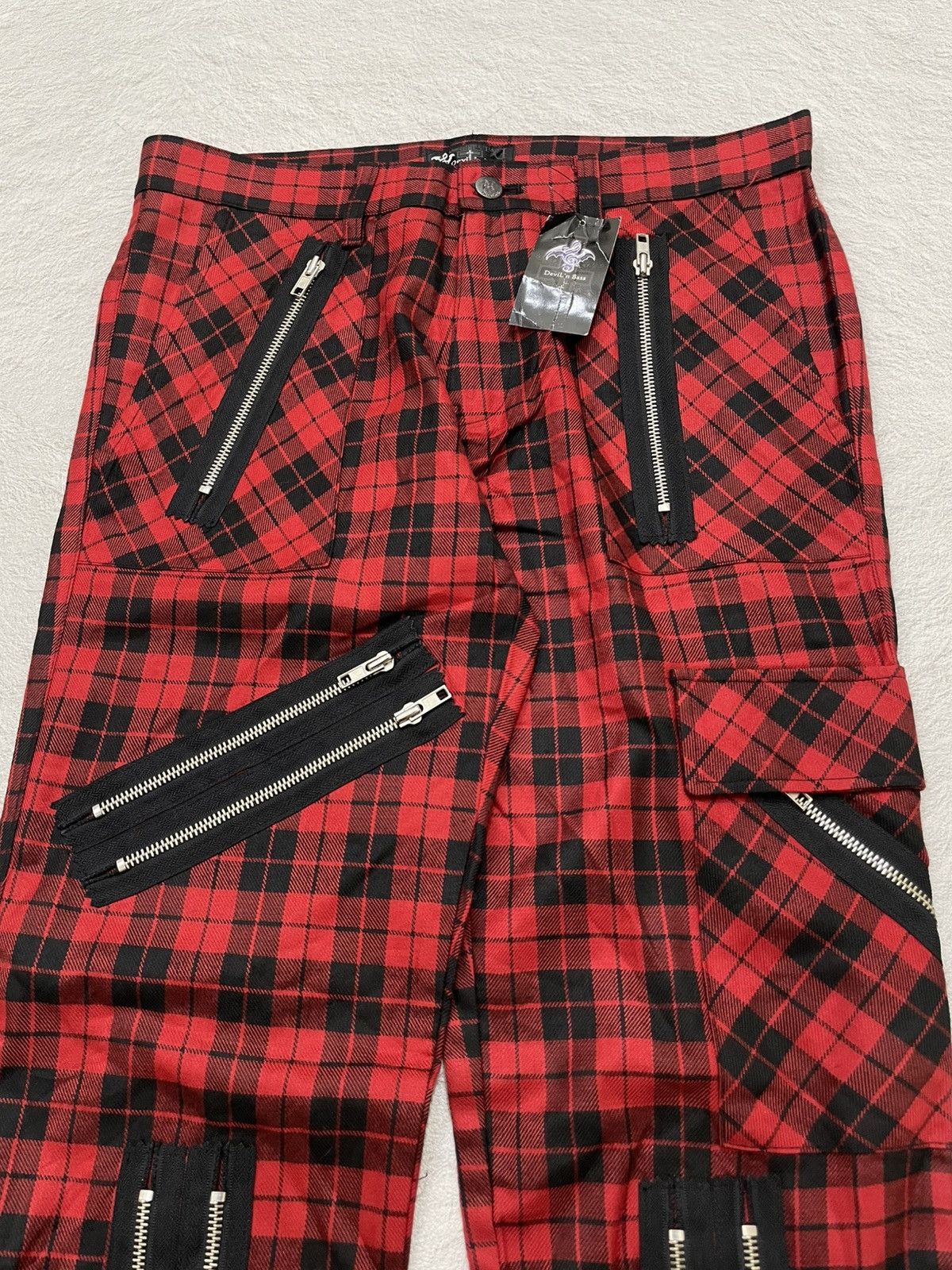 Le Grande Bleu (L.G.B.) 2000s Red Tartan Punk Zipper Pants Bondage Grunge Y2K Size US 31 - 4 Thumbnail