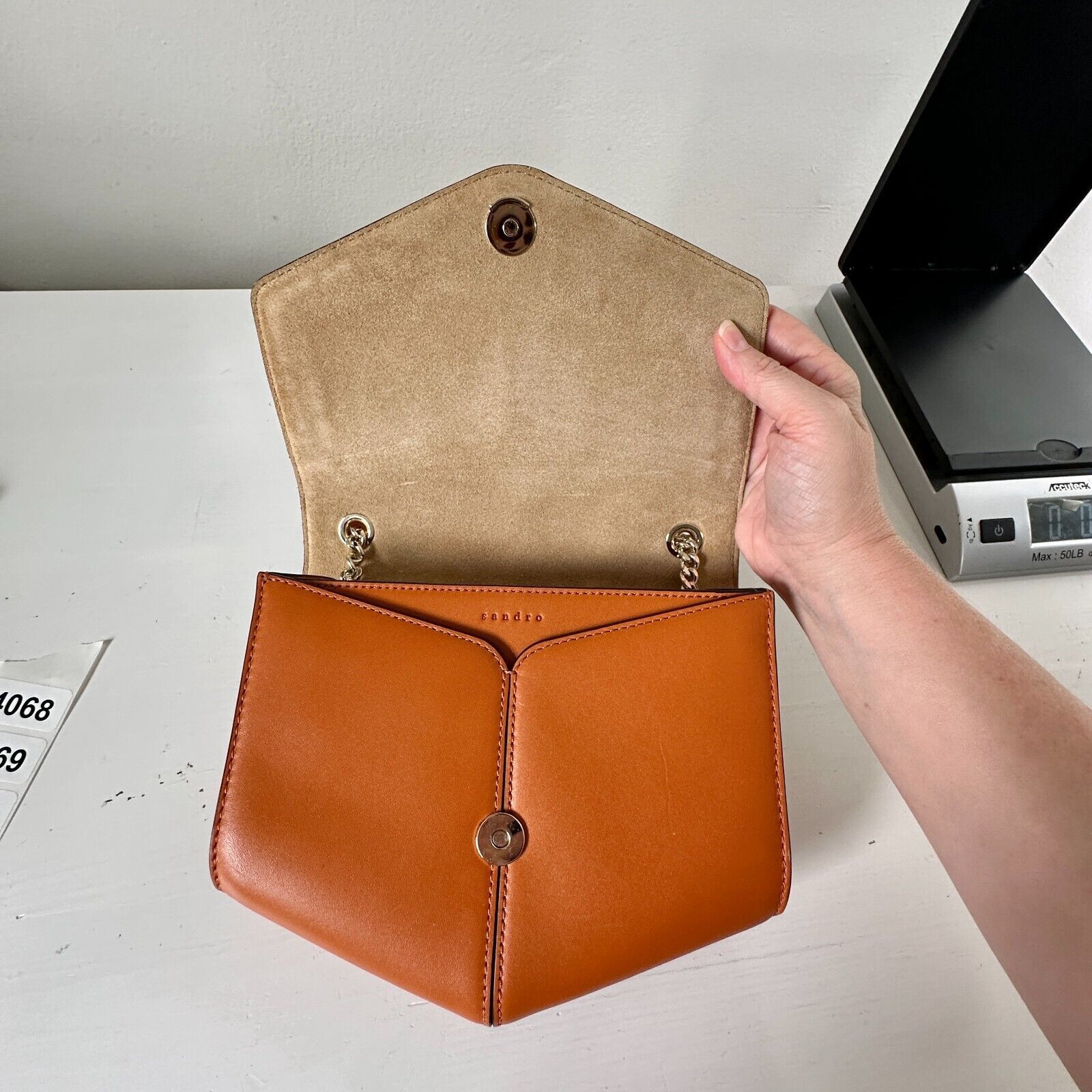 Sandro NWOT Sandro Camel Leather Crossbody Bag Lou MM Curcuma Purse Size ONE SIZE - 8 Thumbnail