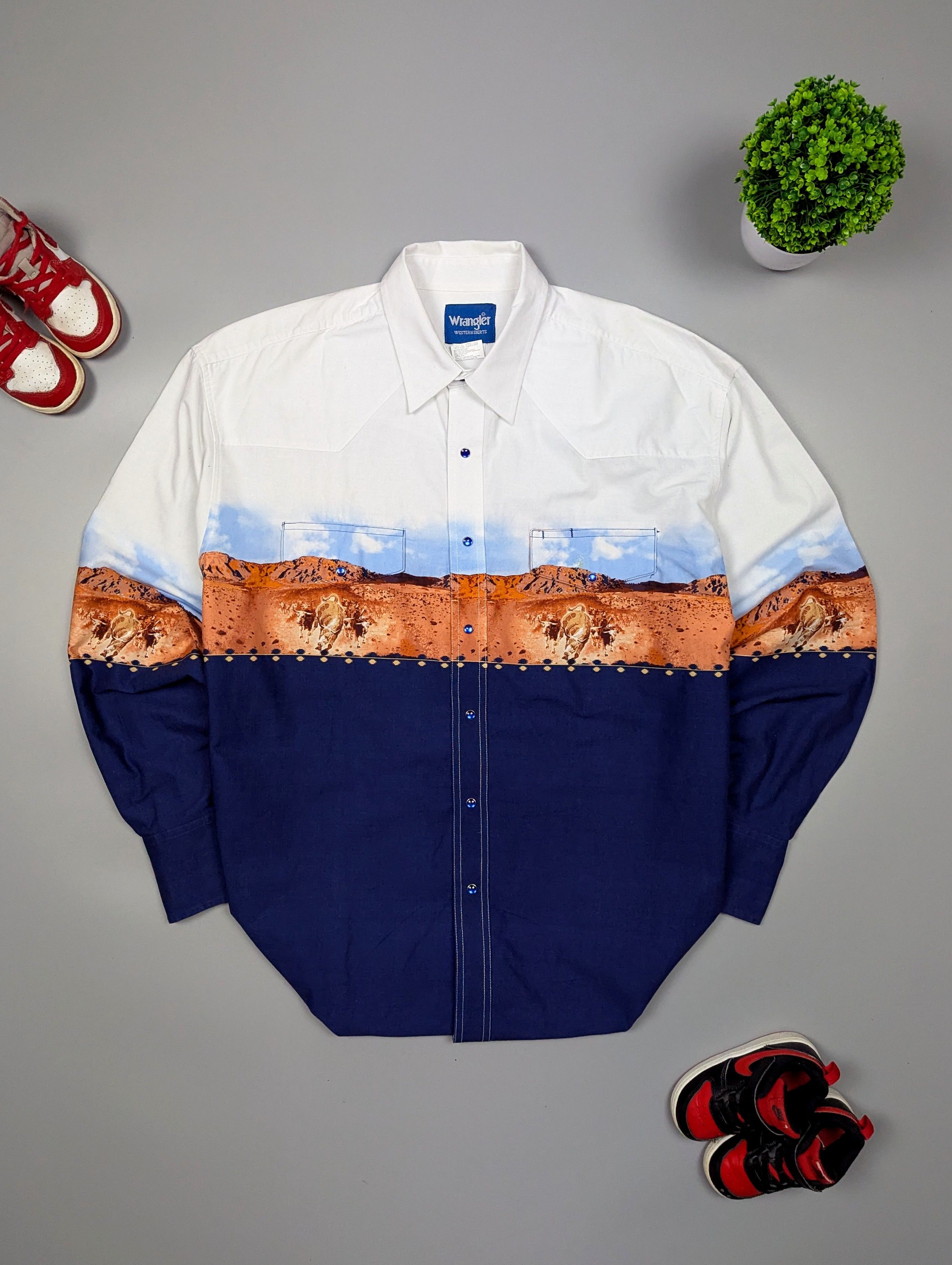 Vintage × Wrangler WRANGLER Vintage Mens Western American Shirt With Buffaloes Size US XL / EU 56 / 4 - 1 Thumbnail