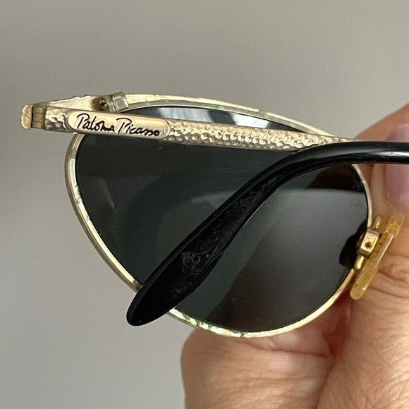 Paloma Picasso Vintage Paloma Picasso Gold Oval Cat Eye Sunglasses 🇩🇪 Size ONE SIZE - 11 Thumbnail