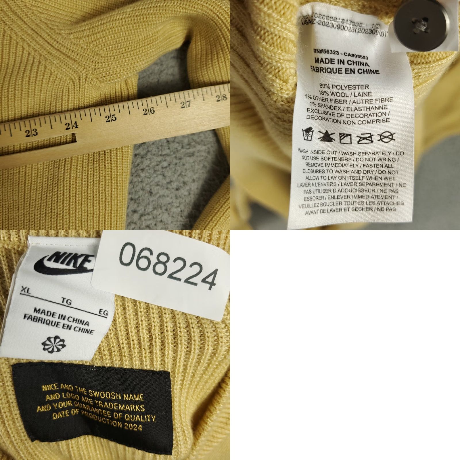 Nike - Maximizes search visibility by including the most common terms ("Nike Sweater," "Mens," "XL," "Beige," "Knit," "Button Pullover") Size US XL / EU 56 / 4 - 8 Thumbnail