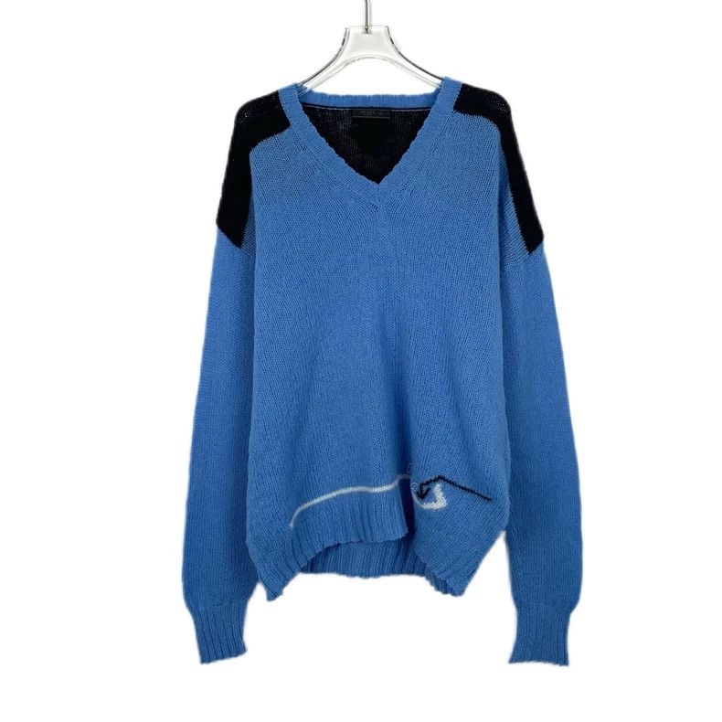 Prada PradaBlue logo letter embroidered sheep wool V-neck long-sl Size US M / EU 48-50 / 2 - 1 Thumbnail