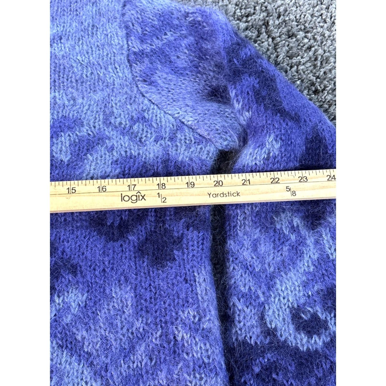 Talbots VINTAGE Talbots Cardigan Sweater PM Blue Hand Knit Fair Isle Mohair Blend 90s Vtg Womens Size M / US 6-8 / IT 42-44 - 3 Thumbnail