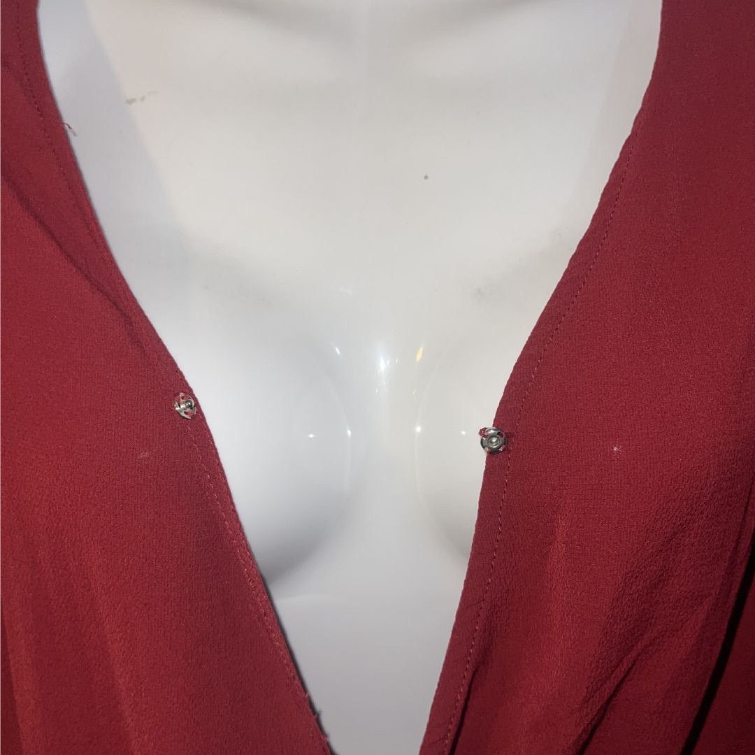 Other Burgundy Wrap Tie Crop Deep V-Neck Blouse SZ M Dressy Chic Size M / US 6-8 / IT 42-44 - 3 Thumbnail