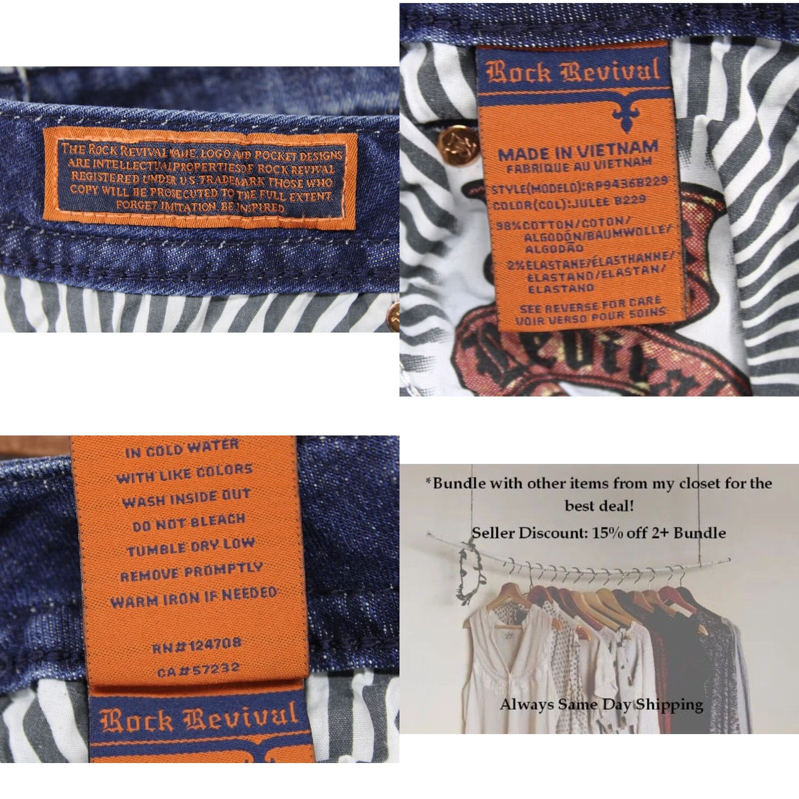 Vintage Rock Revival Women's Julee Boot Cut Denim Blue Jeans Sz 32x32 NEW Regular Pants Size 24" / US 00 / IT 34 - 9 Thumbnail