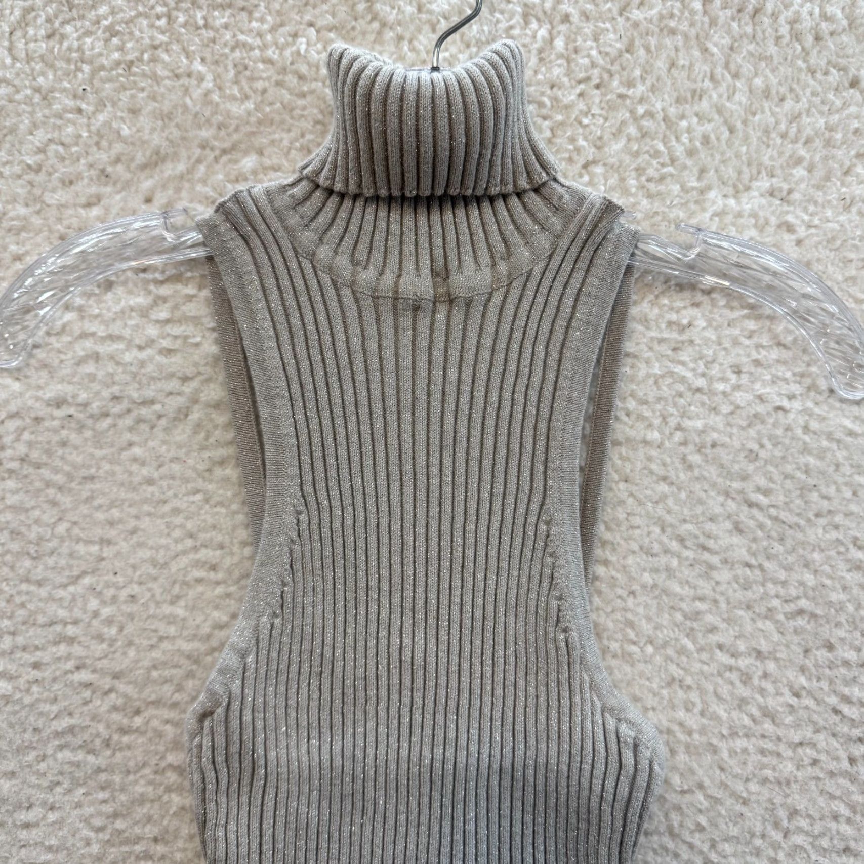 Express VINTAGE Express Backless Turtleneck Top Shirt Small S Grey Silver Glittery Sparkly Mens/ Womens Size S / US 4 / IT 40 - 3 Thumbnail