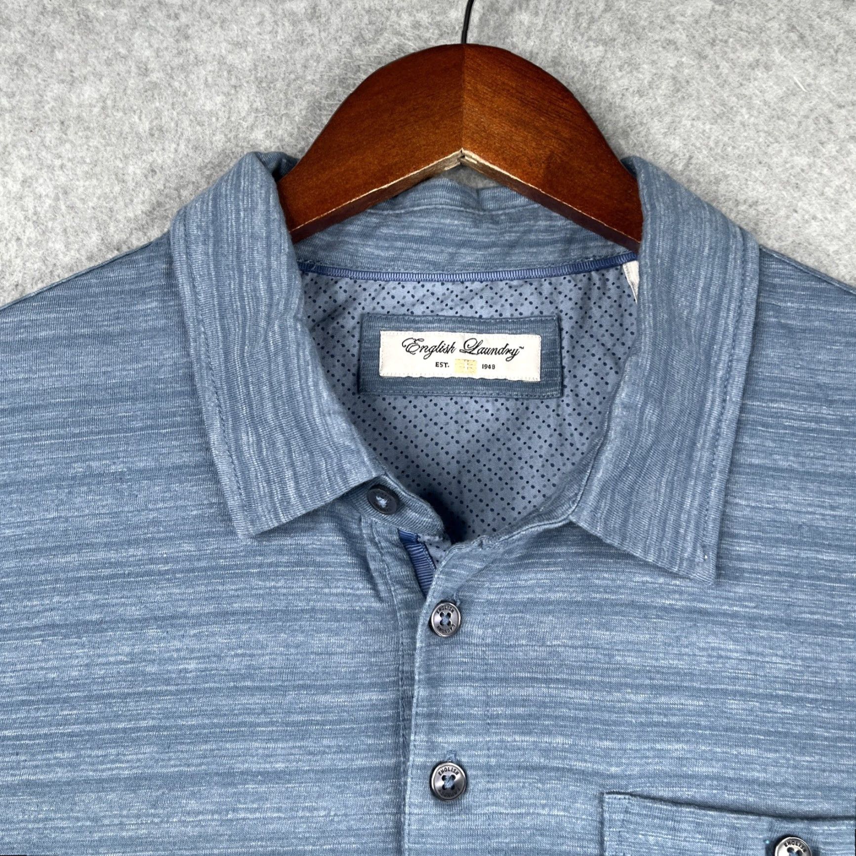 English Laundry English Laundry Polo Shirt Large Blue Heather Striped Casual Pocket Mens Shirt Size US L / EU 52-54 / 3 - 4 Thumbnail