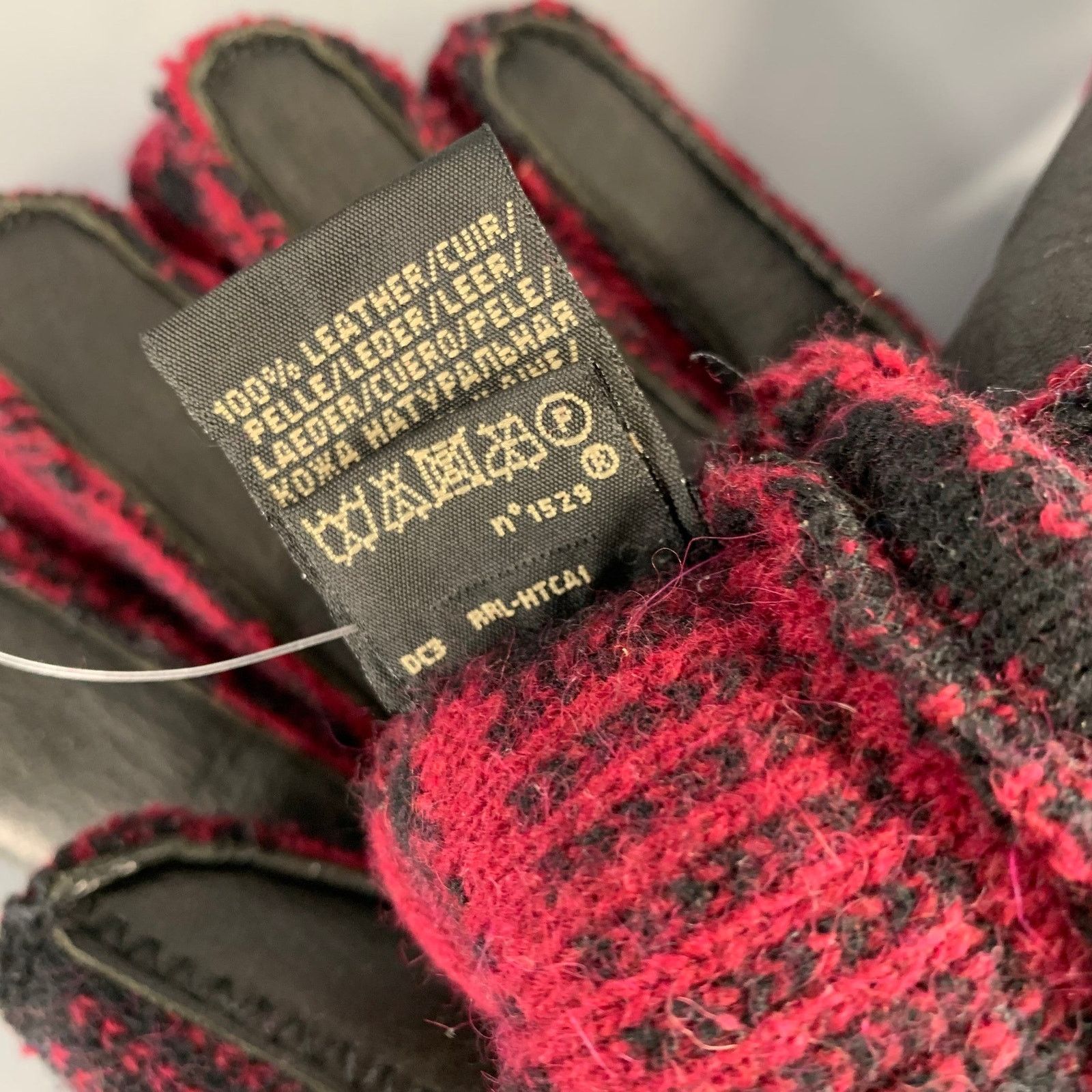 Ralph Lauren RRL S/M Red Black Plaid Wool Leather Gloves Size ONE SIZE - 6 Thumbnail