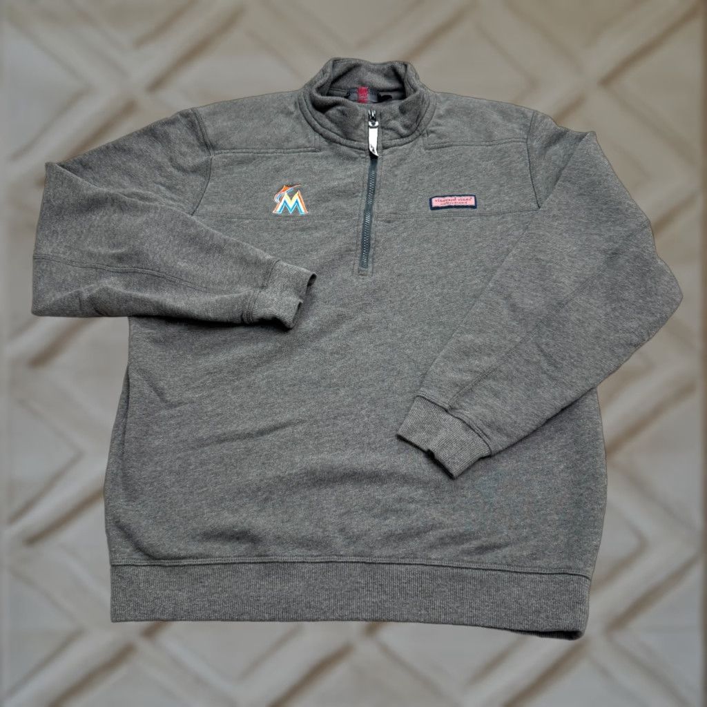 Vineyard Vines Vineyard Vines Miami Marlins 1/4 Zip Pullover Sweatshirt Mens Medium Gray Fleece Size M / US 6-8 / IT 42-44 - 1 Thumbnail