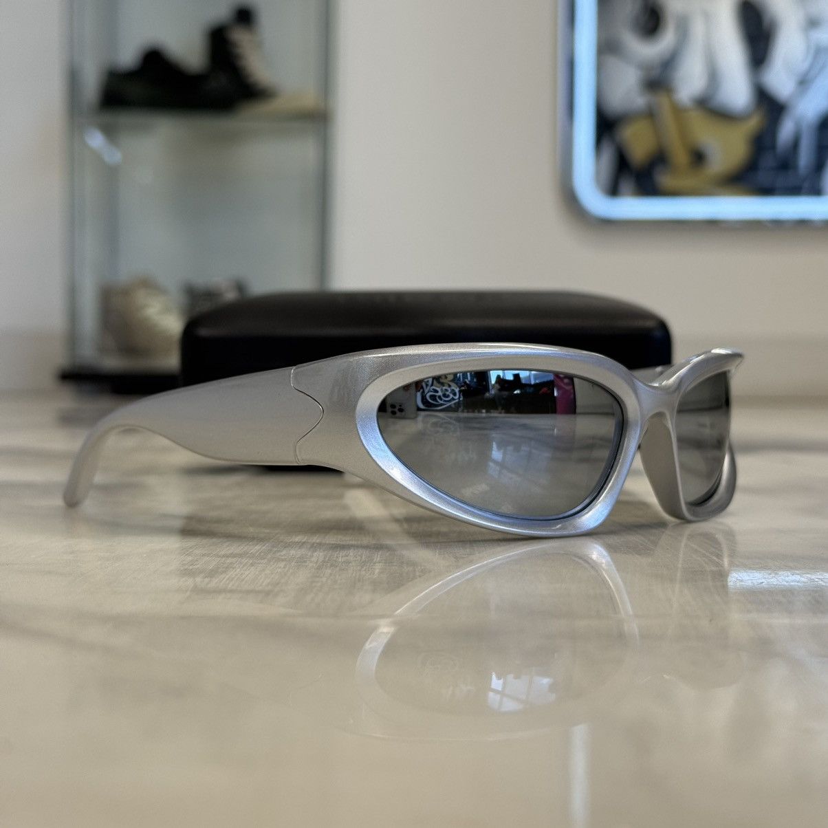 Balenciaga Balenciaga Swift Oval Sunglasses Silver Size ONE SIZE - 5 Thumbnail