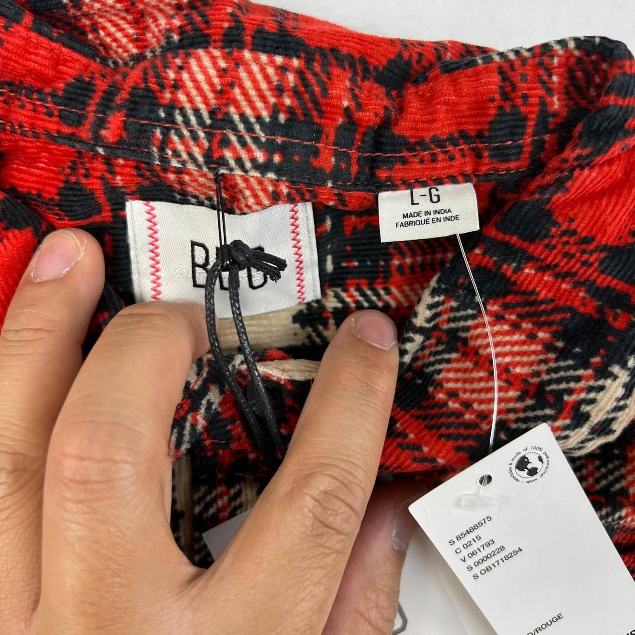 Bdg BDG Shirt Mens Red Large Plaid Corduroy Button Down Size US L / EU 52-54 / 3 - 4 Thumbnail