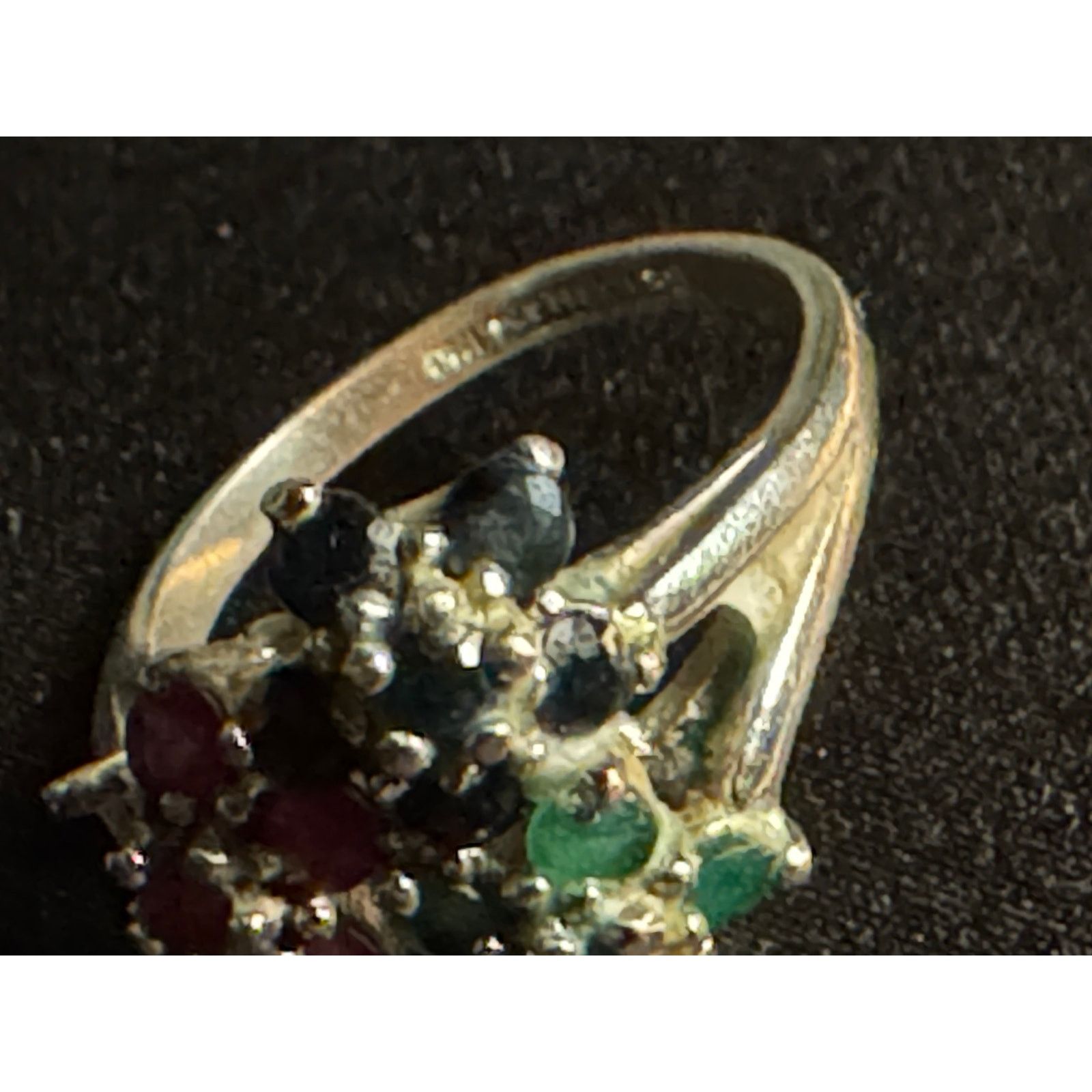 Other Sterling Signed Beta Ruby, Sapphire, Emerald Flower Ring Size ONE SIZE - 5 Thumbnail