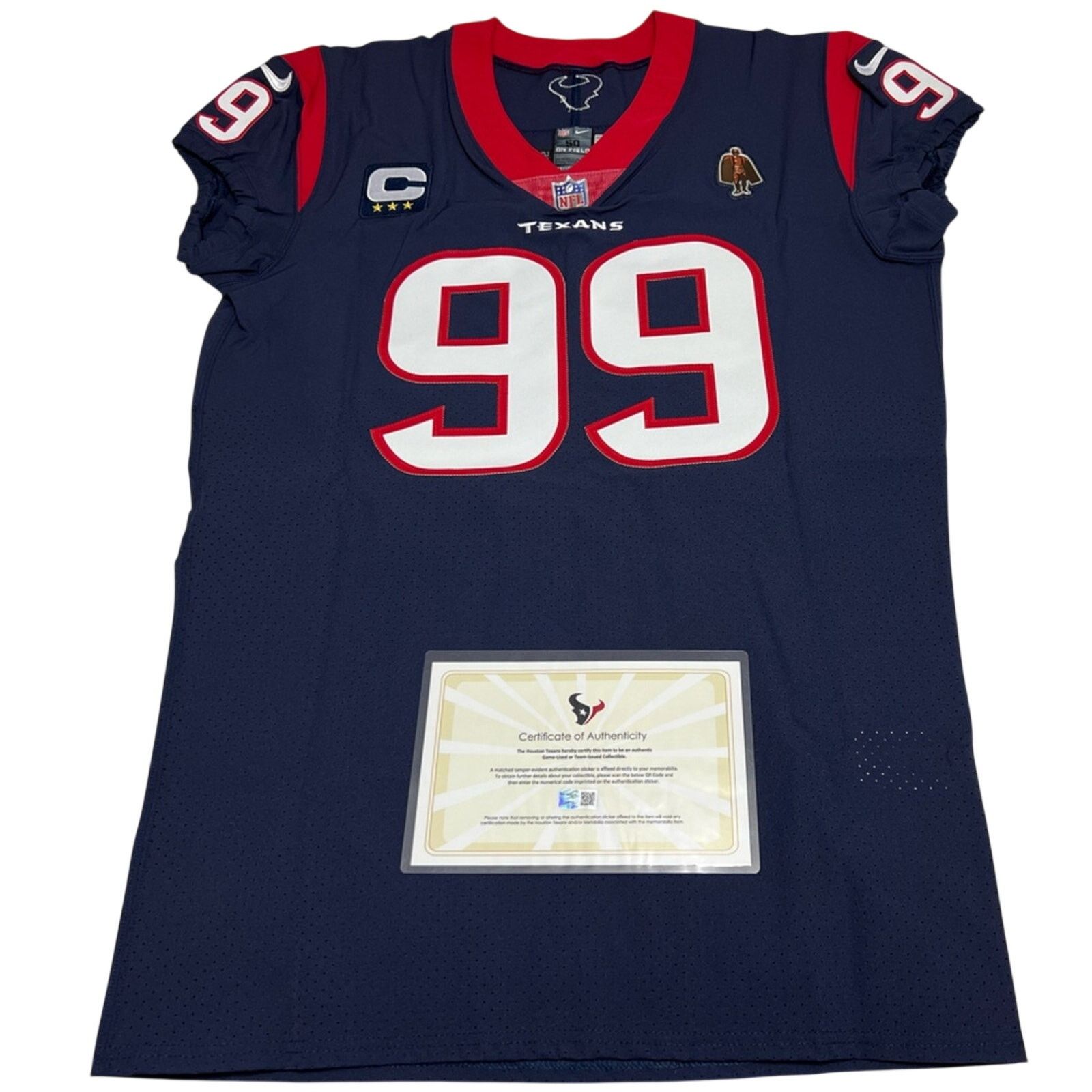 Nike JJ Watt Texans Game Issued Jersey Captain & WPMOY Patch COA Size US XL / EU 56 / 4 - 2 Thumbnail
