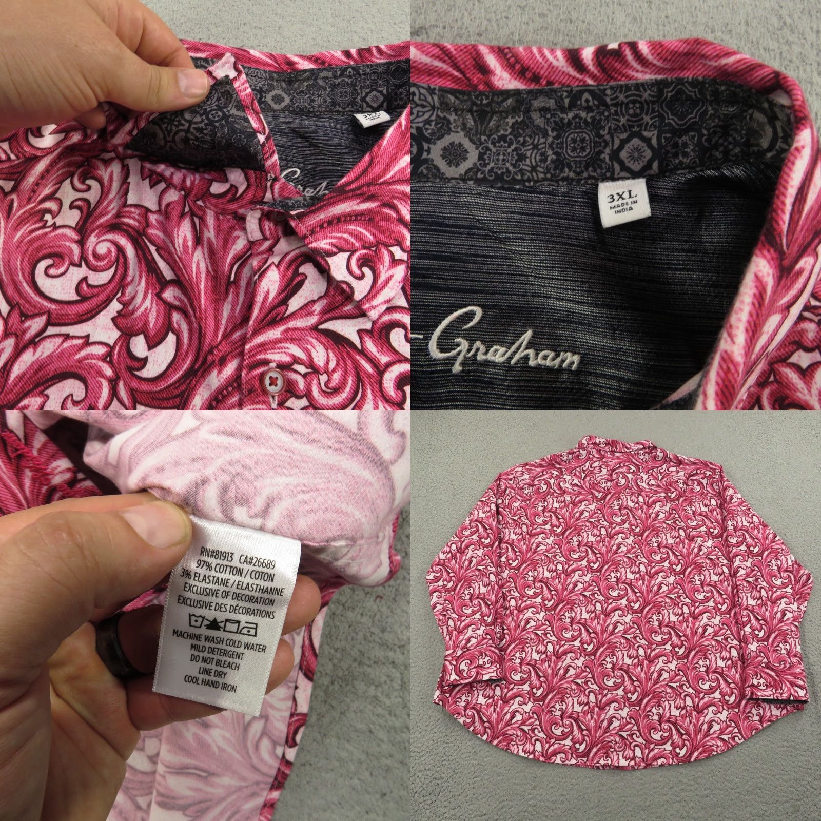 Robert Graham Robert Graham Shirt XXXL Mens Pink White Baroque Crazy Graphic Print Flip Cuff Shirt Size US XXL / EU 58 / 5 - 8 Thumbnail