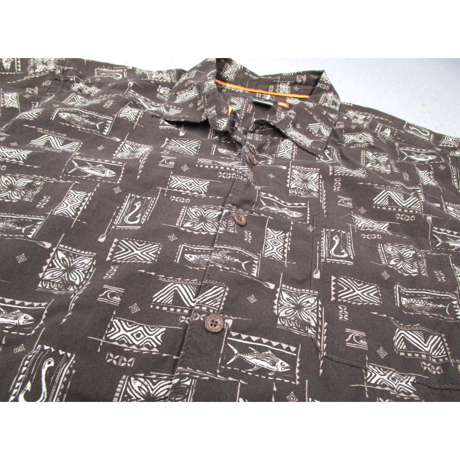 Quiksilver Quiksilver Waterman Shirt Mens XL Brown Button-Up Hawaiian Fish Tiki Short Sleeve Mens Size US XL / EU 56 / 4 - 2 Thumbnail