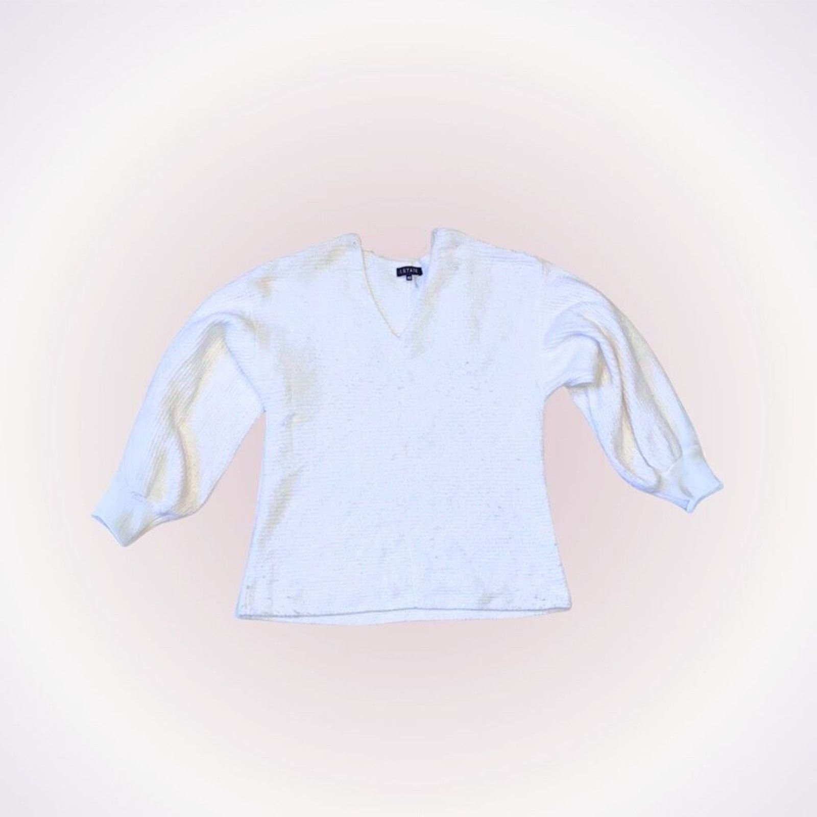 Other 1.State White Balloon Puff Sleeve V-Neck Sweater | Sz XS Size XS / US 0-2 / IT 36-38 - 1 Thumbnail
