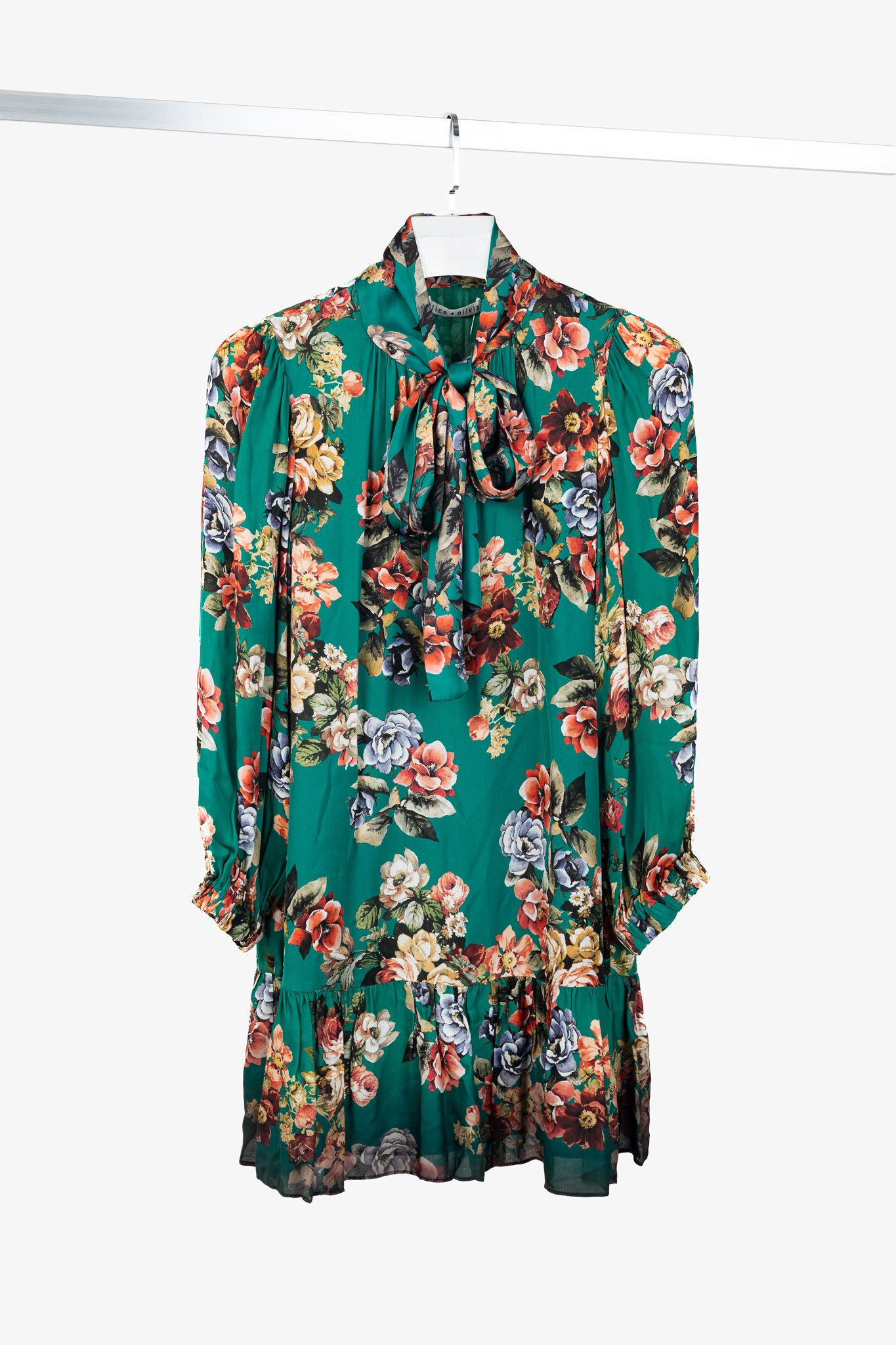 Alice + Olivia Alice + Olivia Merrilee Floral Tie-Neck Tiered Ruffle Dress Size S / US 4 / IT 40 - 1 Thumbnail