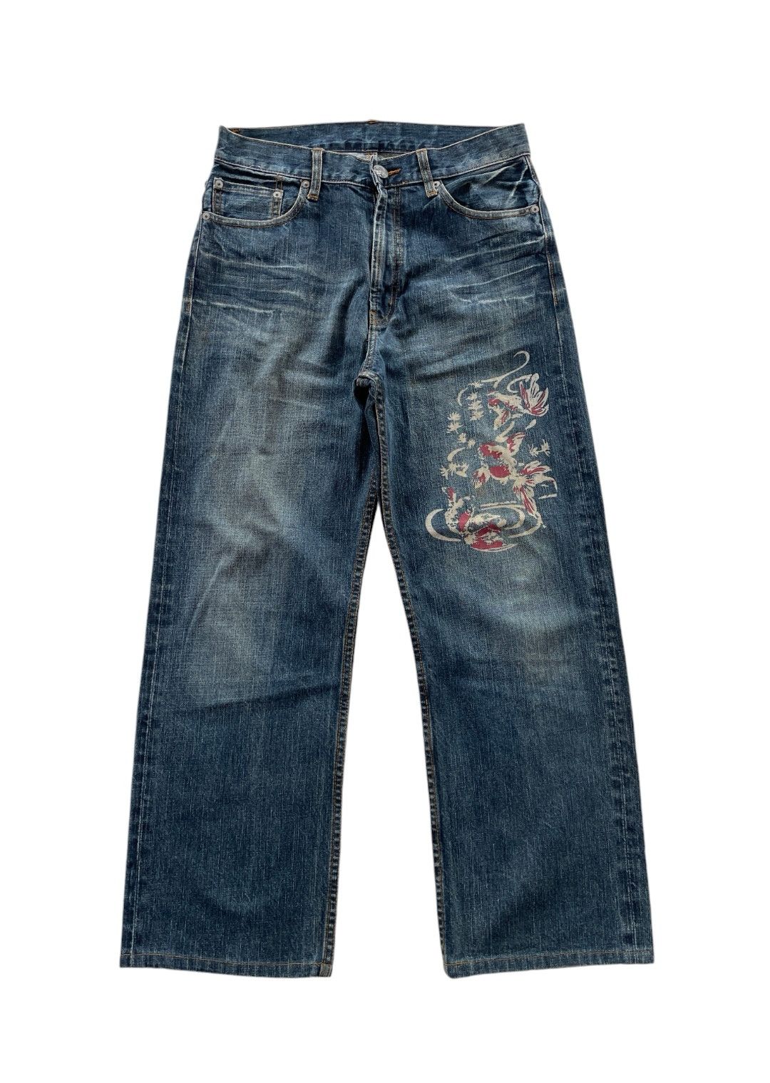 Japanese Brand × Vintage JAPANESE GOLDEN FISH PRINTED JEANS (LG15) Size US 31 - 1 Thumbnail