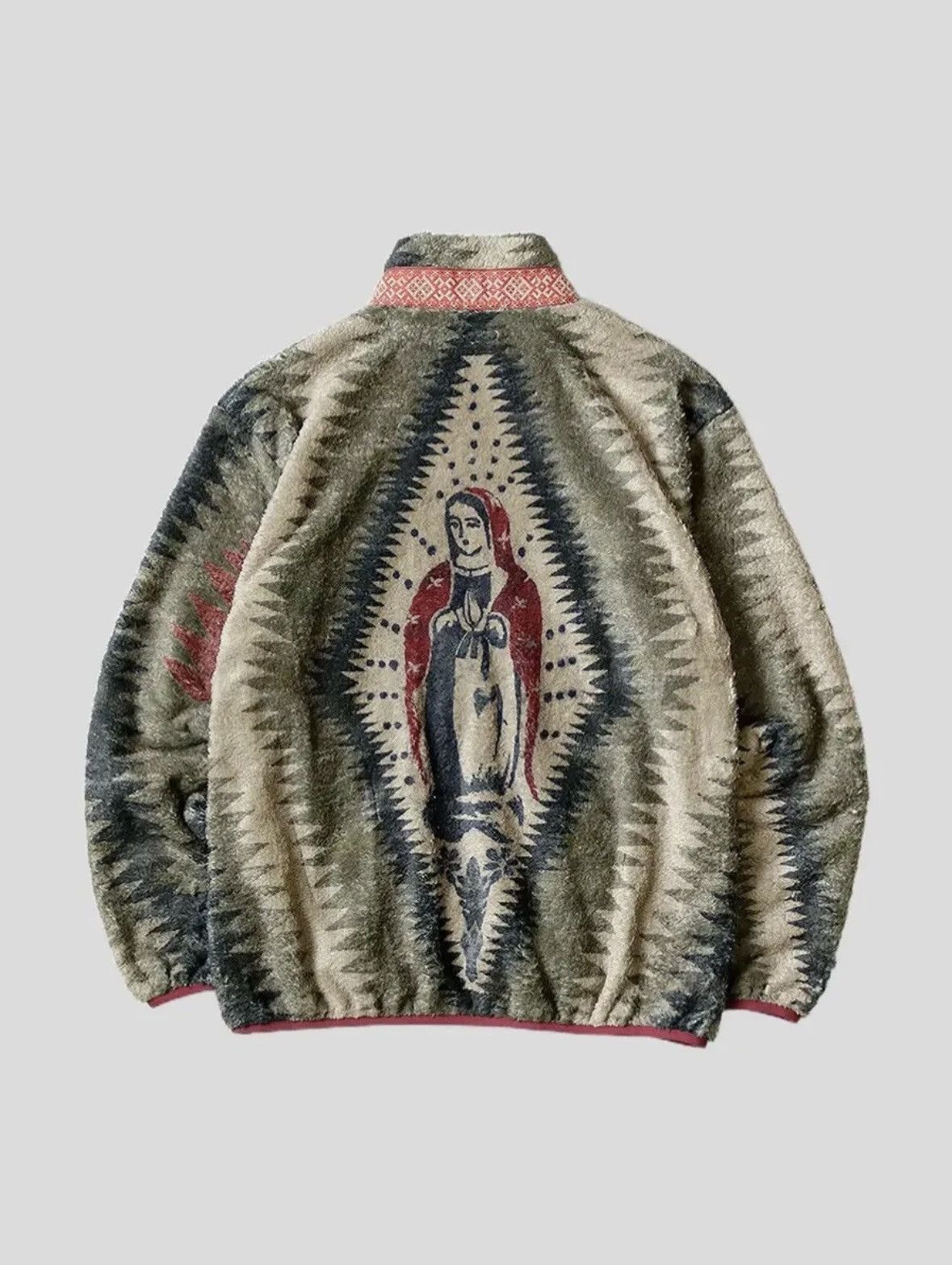 image of Kapital Thunder Mother Pattern Fleece Blouson Mary Sweater in Beige, Men's (Size Medium)