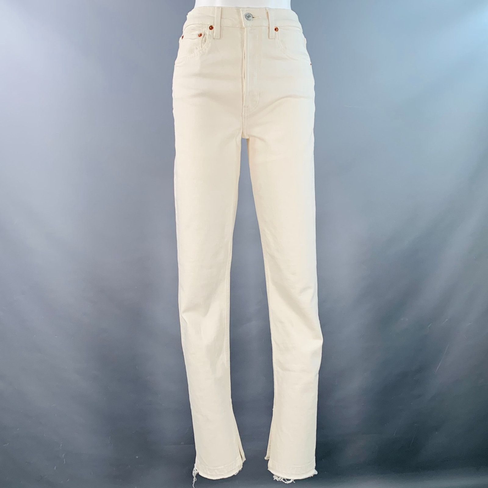 RE/DONE 26 Beige Cotton Blend Raw Edge Straight Button Fly Jeans Size 26" / US 2 / IT 38 - 1 Thumbnail