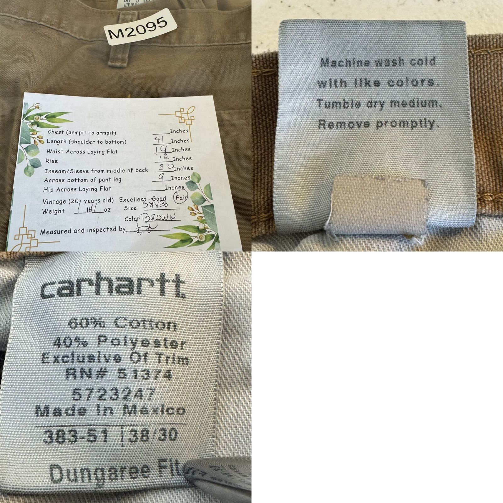 Carhartt Carhartt Pants Mens 38x30 Brown Workwear Dungaree Fit Distressed Canvas Cargo Pocket Logo Men Regular Straight Zip 383-33 Size US 38 / EU 54 - 8 Thumbnail