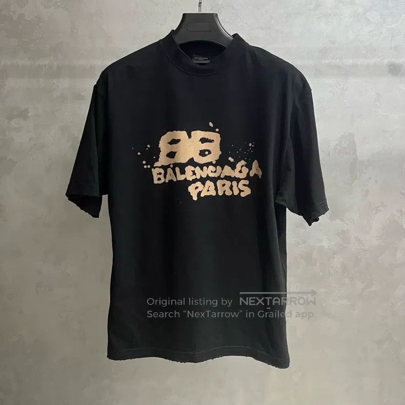 Balenciaga Balenciaga Black letter printed T-shirt with round neck an Size US XXS / EU 40 - 1 Thumbnail