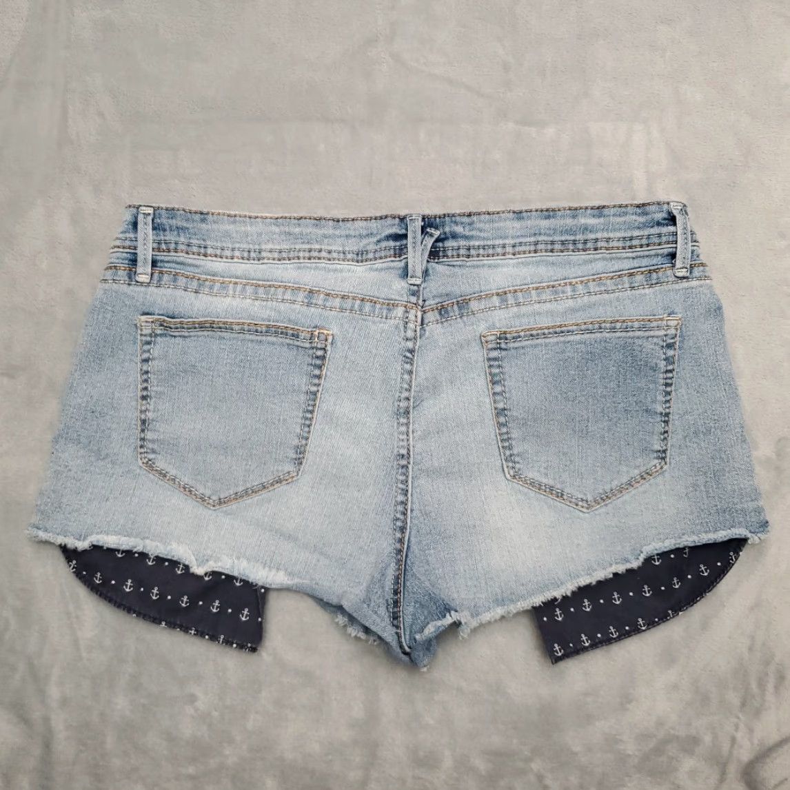 Vintage No Boundaries Denim Shorts Womens 15 NOBO Cutoff Micro Mini Shortie 90s Stretch Blue Jeans Pocket Zipper Belt Loops Front Flat 5-Pocket Womens Size 36" / US 14 / IT 50 - 3 Thumbnail