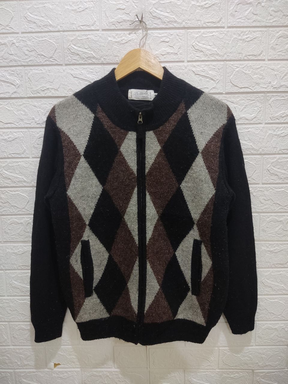 Japanese Brand DINAMO Classic Argyle Diamond Sweater Size US M / EU 48-50 / 2 - 2 Thumbnail